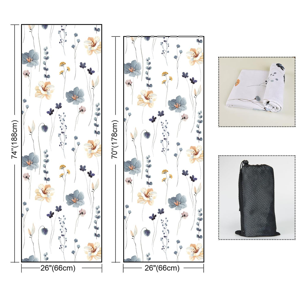 Non Slip Hot Yoga Towel, 74"x26", Watercolor Flowers