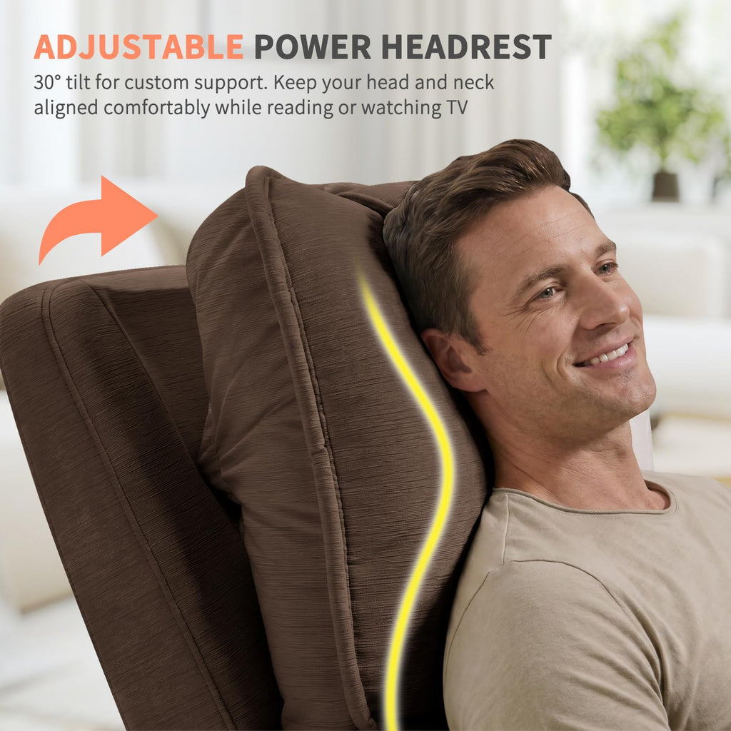 Triple Motor Lay Flat Zero Gravity Power Recliner Chair with Heat and Massage, Independent Adjustable Backrest Footrest Headrest, 400lbs Heavy Duty Medium Size, Stylish Chenille, Dark Brown