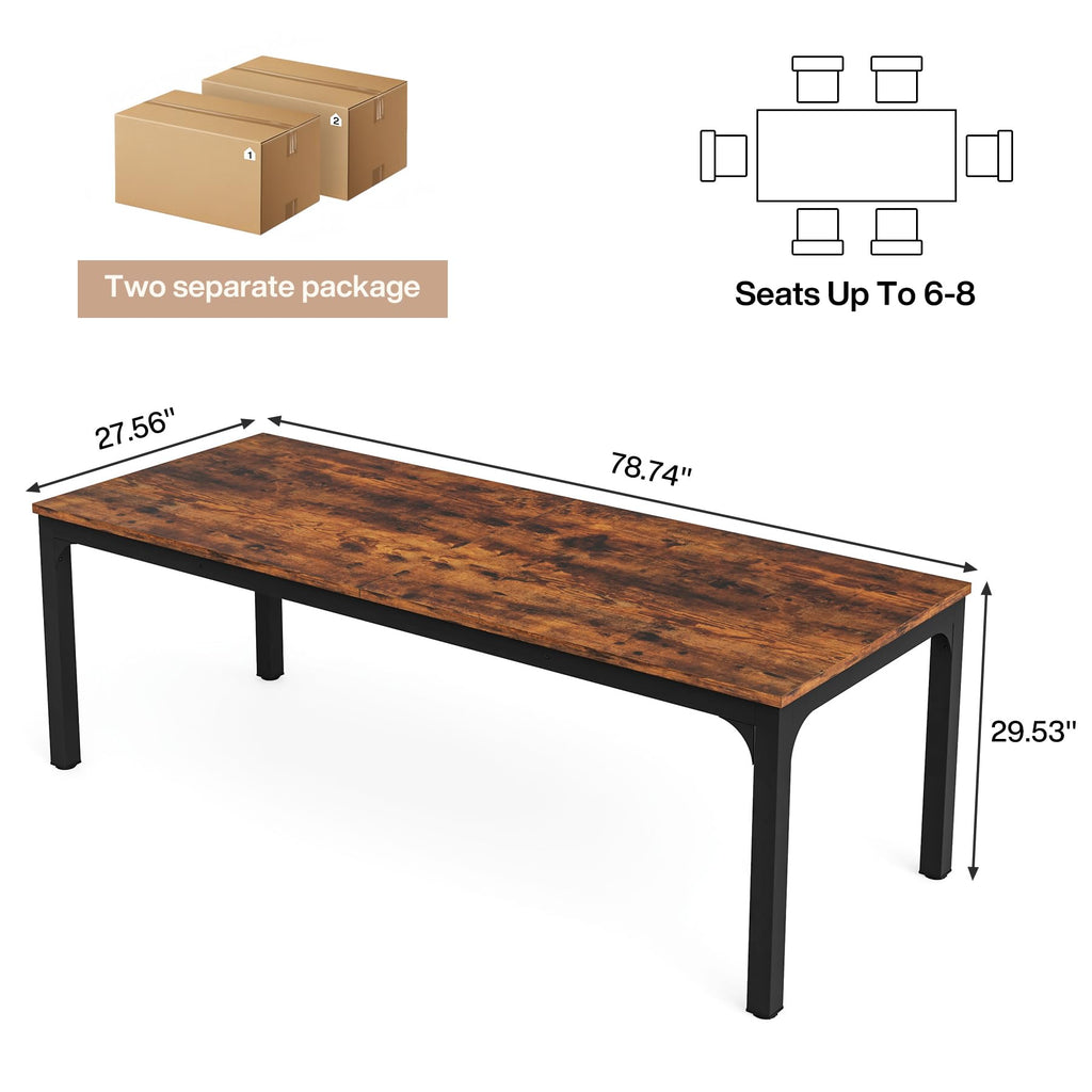 6.5 FT Conference Room Table, 78.74" W x 27.56" D Large Office Conference Table, Modern Seminar Meeting Table Desk for Boardroom, Meeting Room (2, Rustic Brown)