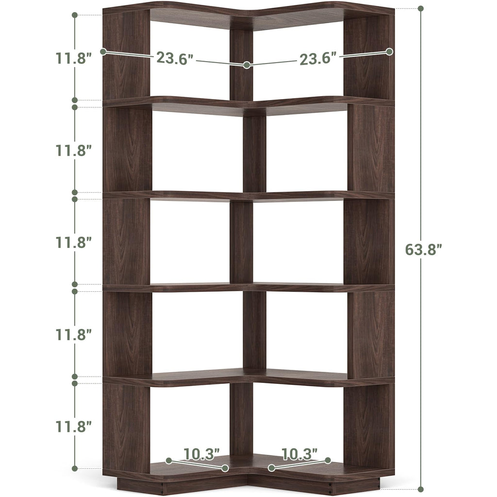 Corner Book Shelf, 6-Shelf L Shaped Corner Bookshelf with Baffle