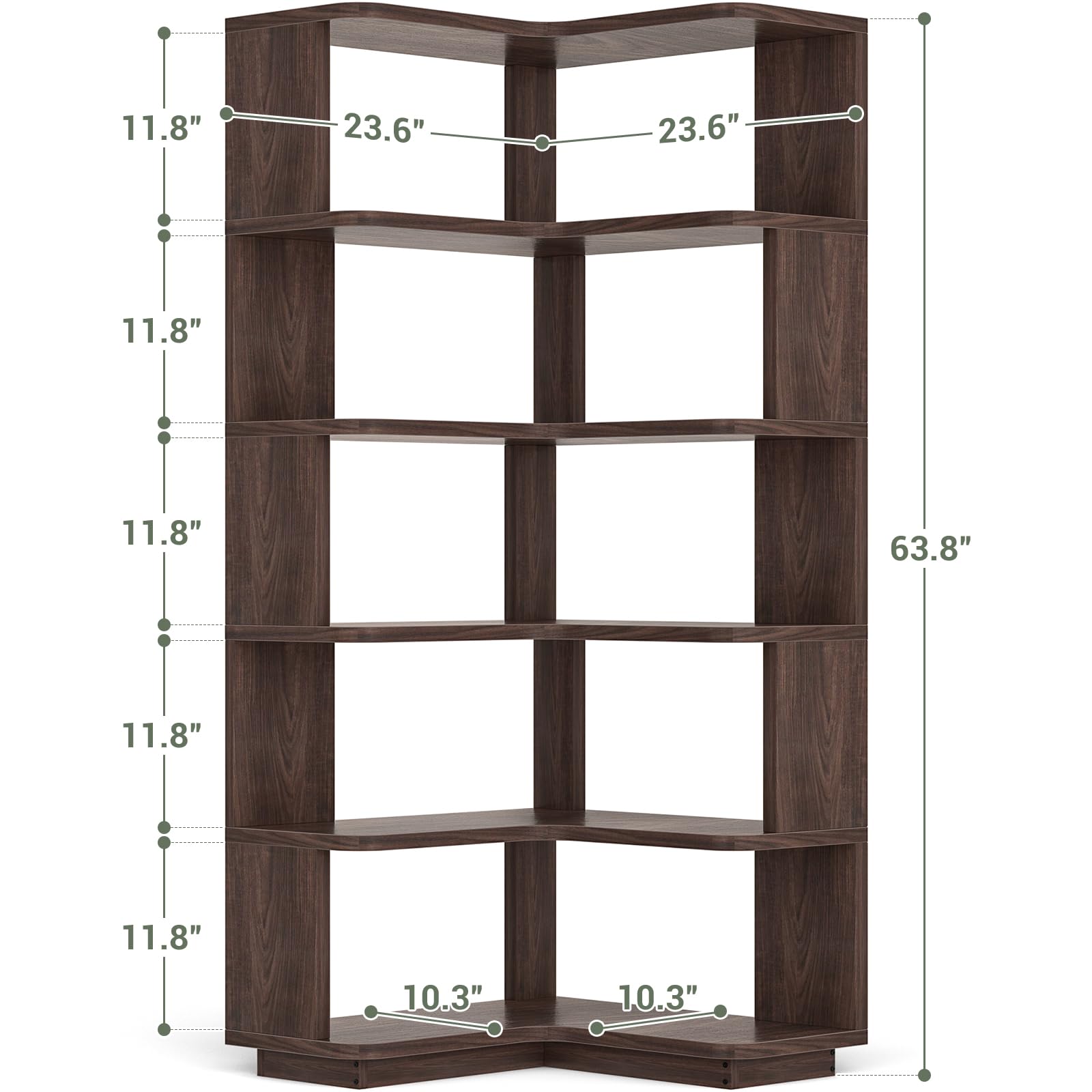 Corner Book Shelf, 6-Shelf L Shaped Corner Bookshelf with Baffle