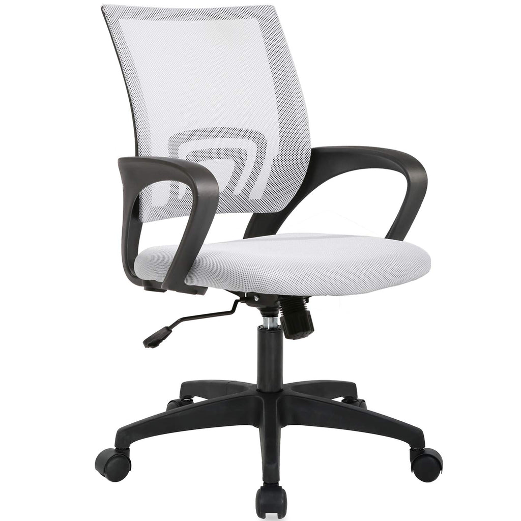 Ergonomic Office Chair | Mid-Back Swivel Desk Chair | Breathable Backrest & Lumbar Support | Adjustable Height | Sponge Seat | Rolling Wheels | White | for Adults & Women