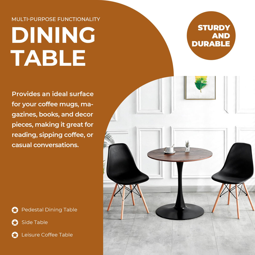Round Tulip Dining Table, 31.5" Circle Tulip Table with Thickened Tabletop & Metal Pedestal, Mid Century Modern Bistro Table for Kitchen, Small Places, Living Room