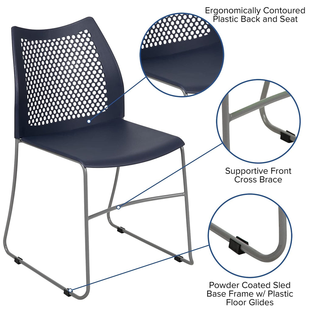 (Set of 5)Hercules Series Contoured Lobby Chairs , with Air-Vent Honeycomb Backs, Ergonomic Stacking Chairs for Offices,  Navy