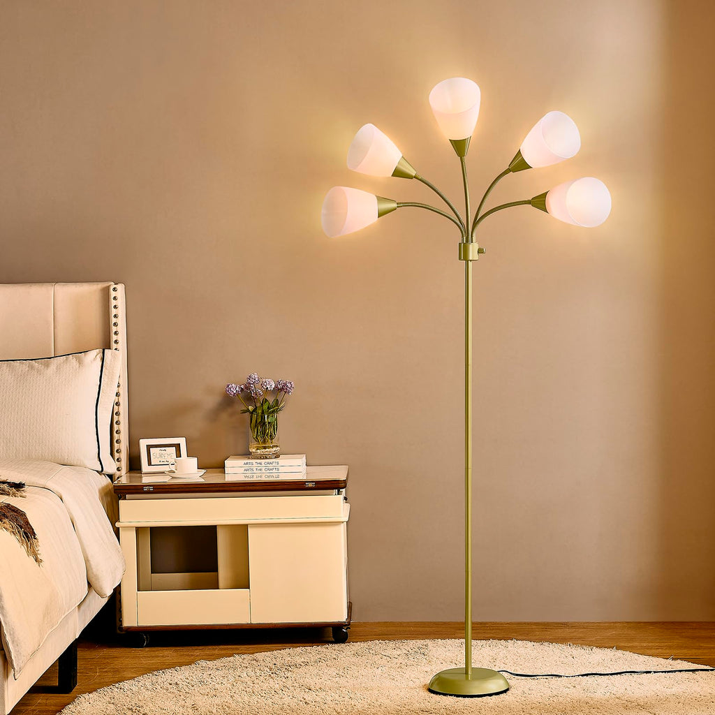 Medusa Modern Decor Floor Lamp, Multi Head Adjustable Gooseneck Bright Light Lamps for Reading, White Shades Tall Standing Tree Floor Lamps for Living Room Bedroom Office Kids Classroom, Gold
