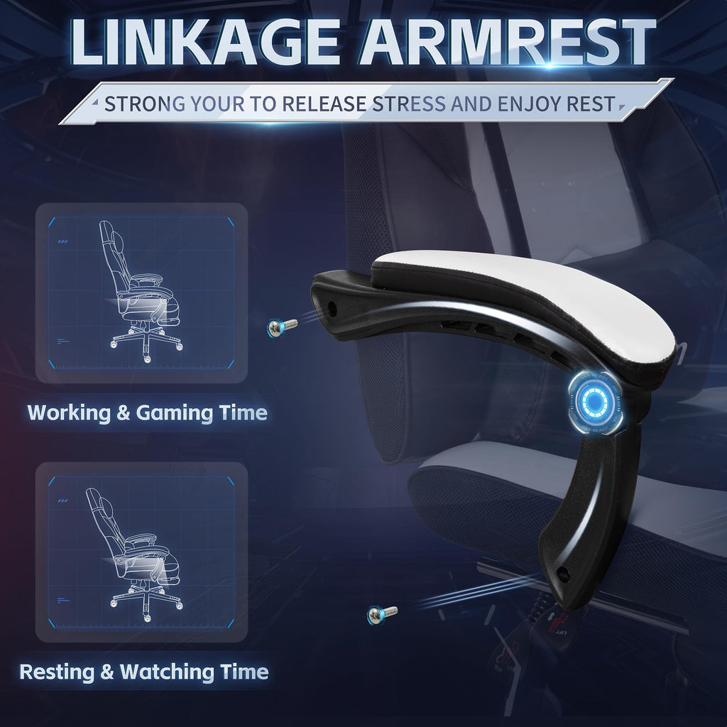 Video Gaming Chair for Adults, Computer Chair with Footrest and Ergonomic High Back, Big and Tall Gamer Chair with Massage Lumbar Support, 360° Swivel Height Adjustable Computer Chair, White