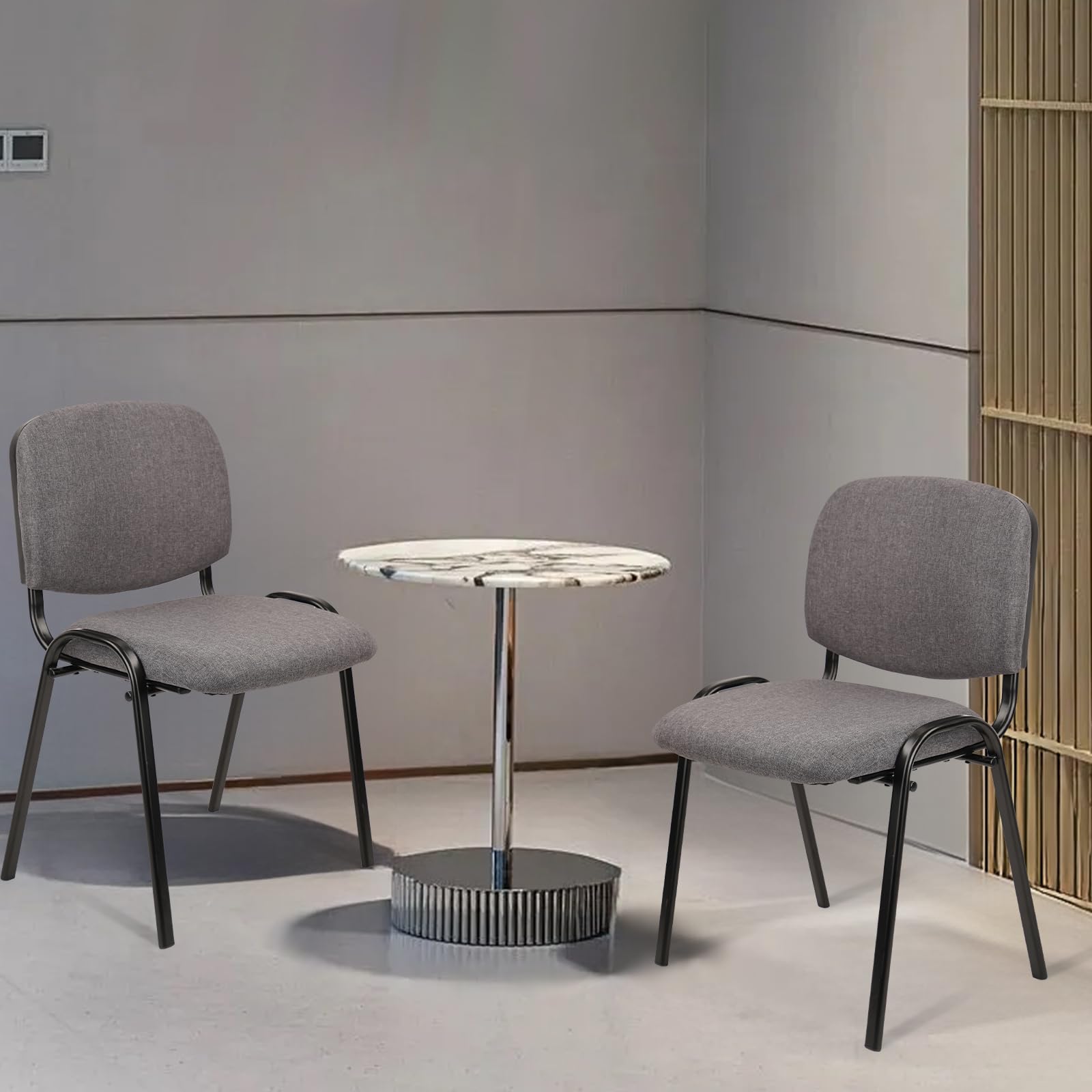 Set of 10 Stackable Waiting Room Chairs, Armless No Wheels Reception Chair with Upholstered Seat, Guest Chairs for Conference, Breakroom, Lobby, Events, Church, School, Hall, Hotel (Grey)
