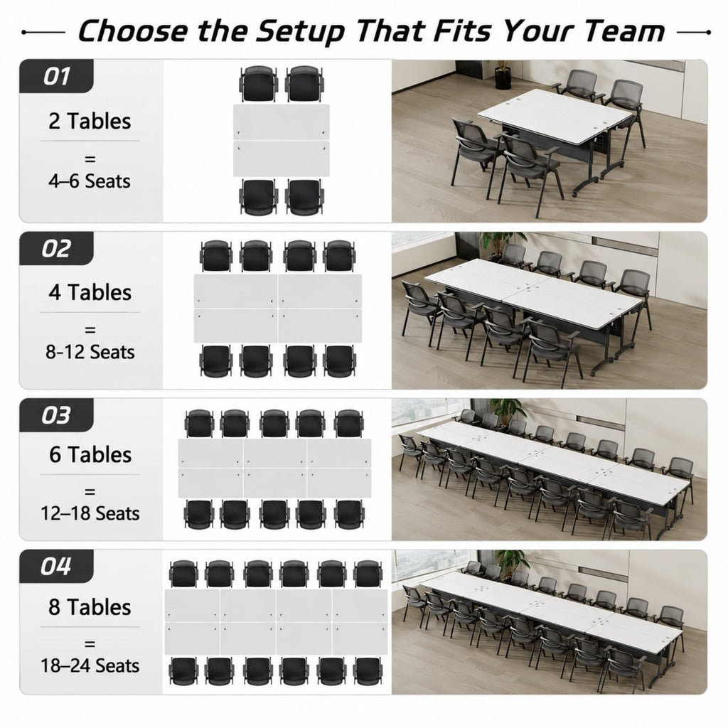 Folding Conference Table with Wheels, 47.2in, 2 Pack, White Wire-Control