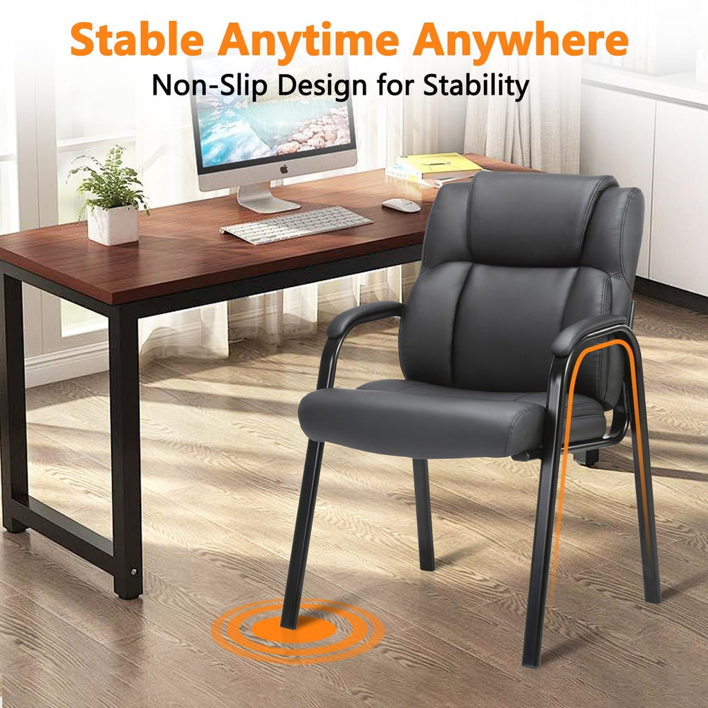 8 Pack, Leather Guest Chair with Padded Arm Rest for Reception Meeting Conference and Waiting Room Side Office Home Black