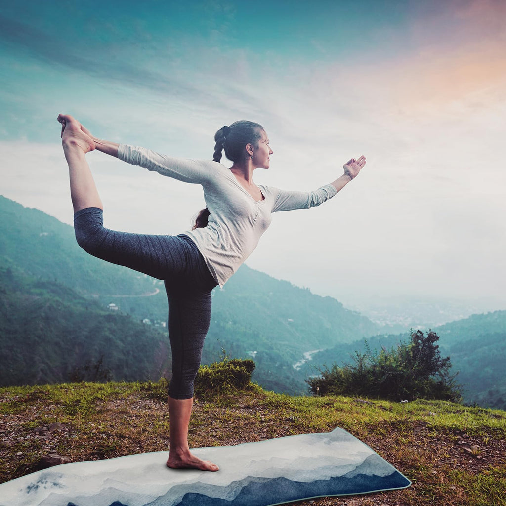 Non Slip Hot Yoga Towel, 74"x26", Watercolor Mountain