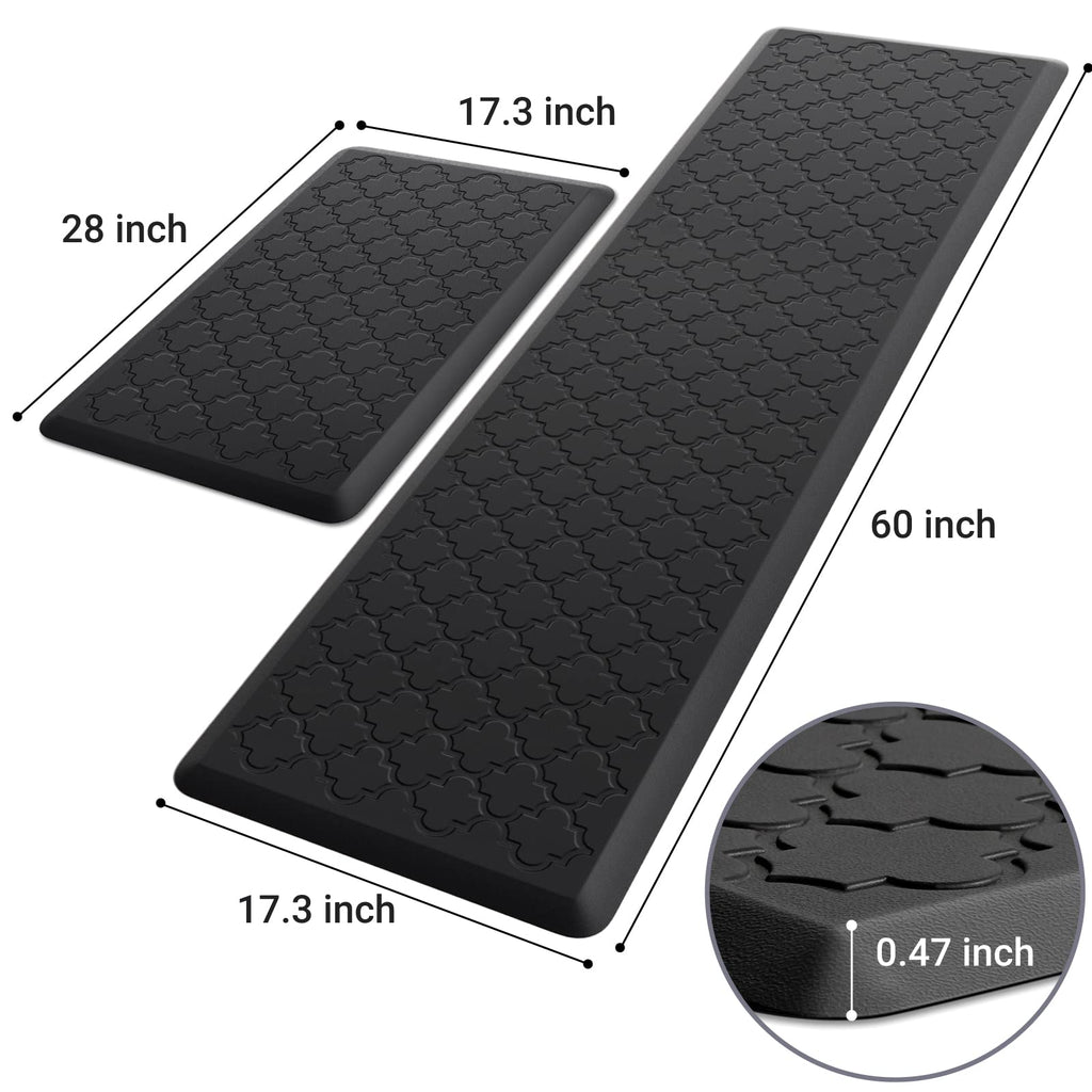 Mat [2 PCS] Cushioned Anti-Fatigue Floor Mat Water Resistant Non-Skid Kitchen Mats and Rugs Ergonomic Comfort Foam Kitchen Rugs Standing Mat for Floor Office Sink(Black,17.3"x28"+17.3"x60")
