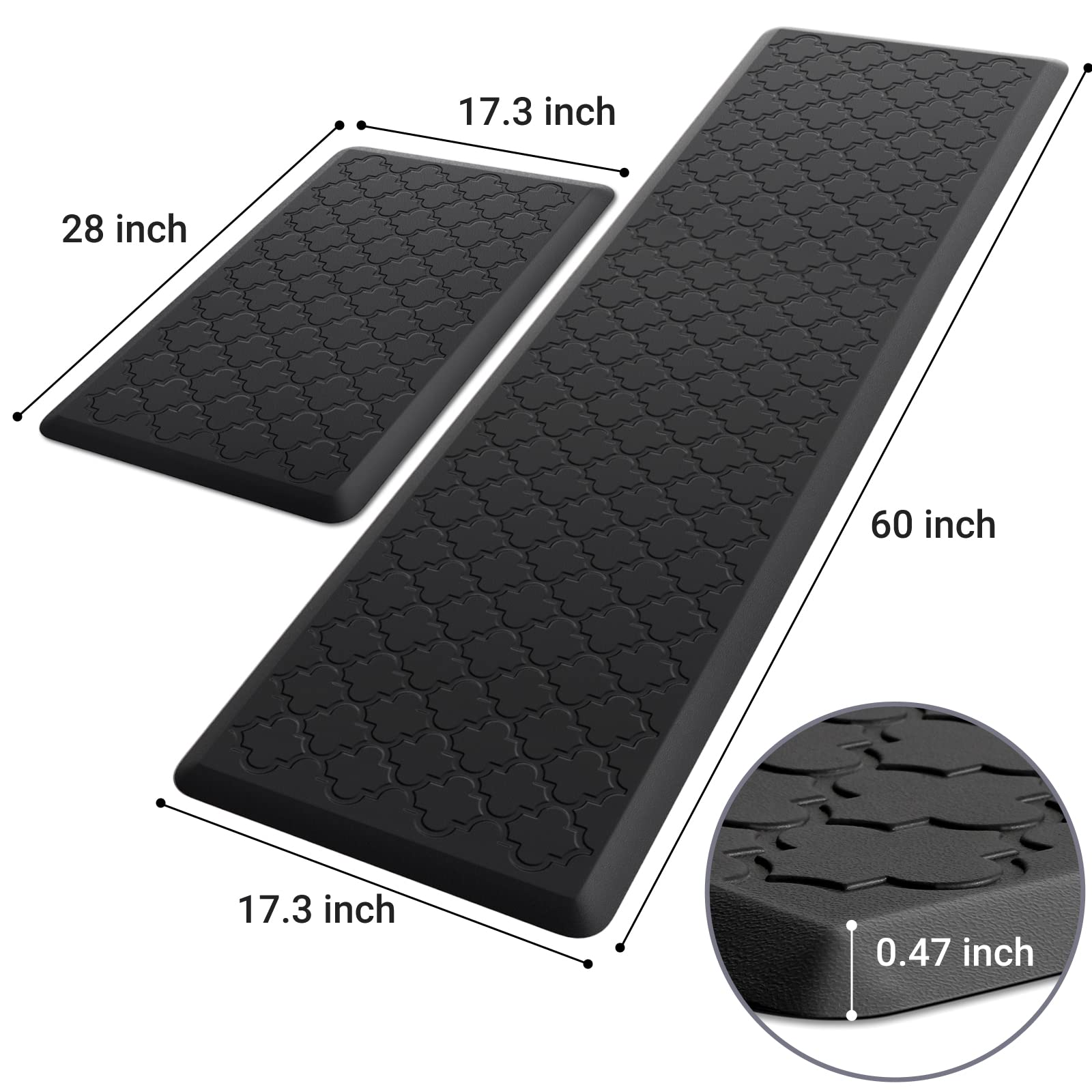 Mat [2 PCS] Cushioned Anti-Fatigue Floor Mat Water Resistant Non-Skid Kitchen Mats and Rugs Ergonomic Comfort Foam Kitchen Rugs Standing Mat for Floor Office Sink(Black,17.3"x28"+17.3"x60")