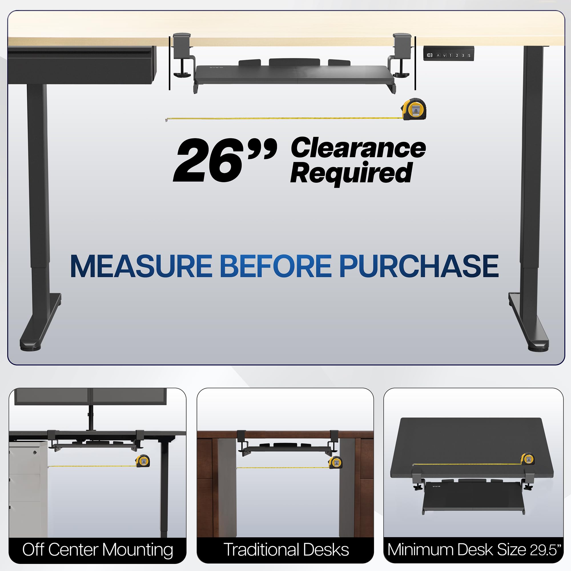 Small Keyboard Tray, Under Desk Pull Out with Extra Sturdy C Clamp Mount System, 20 Inches (26 Inches Including The Clamps) x 11 Inches Slide-Out Platform Computer Drawer for Typing, Black,