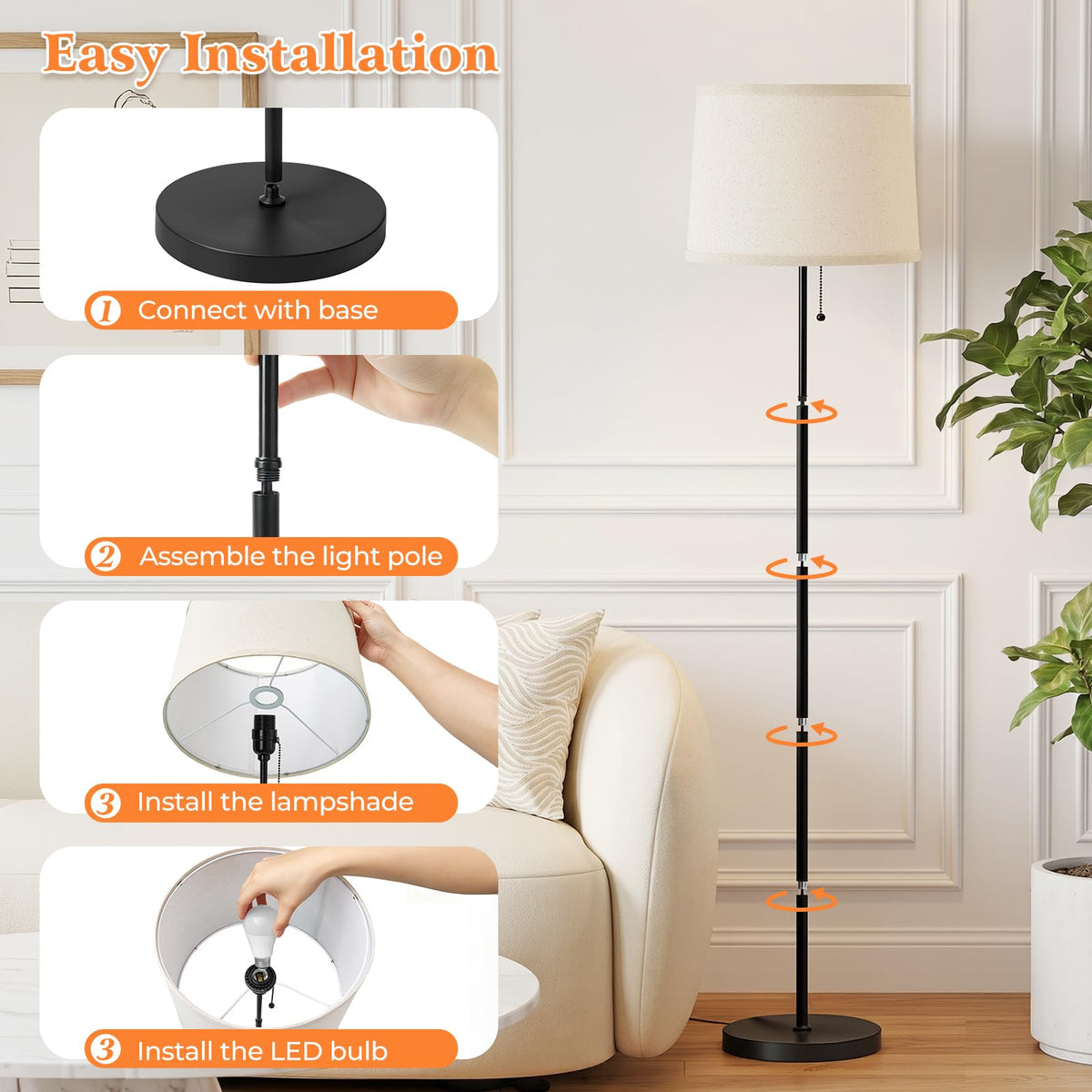 Floor Lamps for Living Room & Bedroom, 60" Modern Tall Standing Lamp, 3CCT