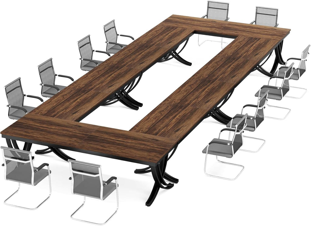 6.5FT Conference Table for 6-8 People, 78 inch Long Rectangular Seminar Table with Strong Metal Frame, Business Furniture Boardroom Desk for Office Meeting Conference Room (6PCS, Brown)