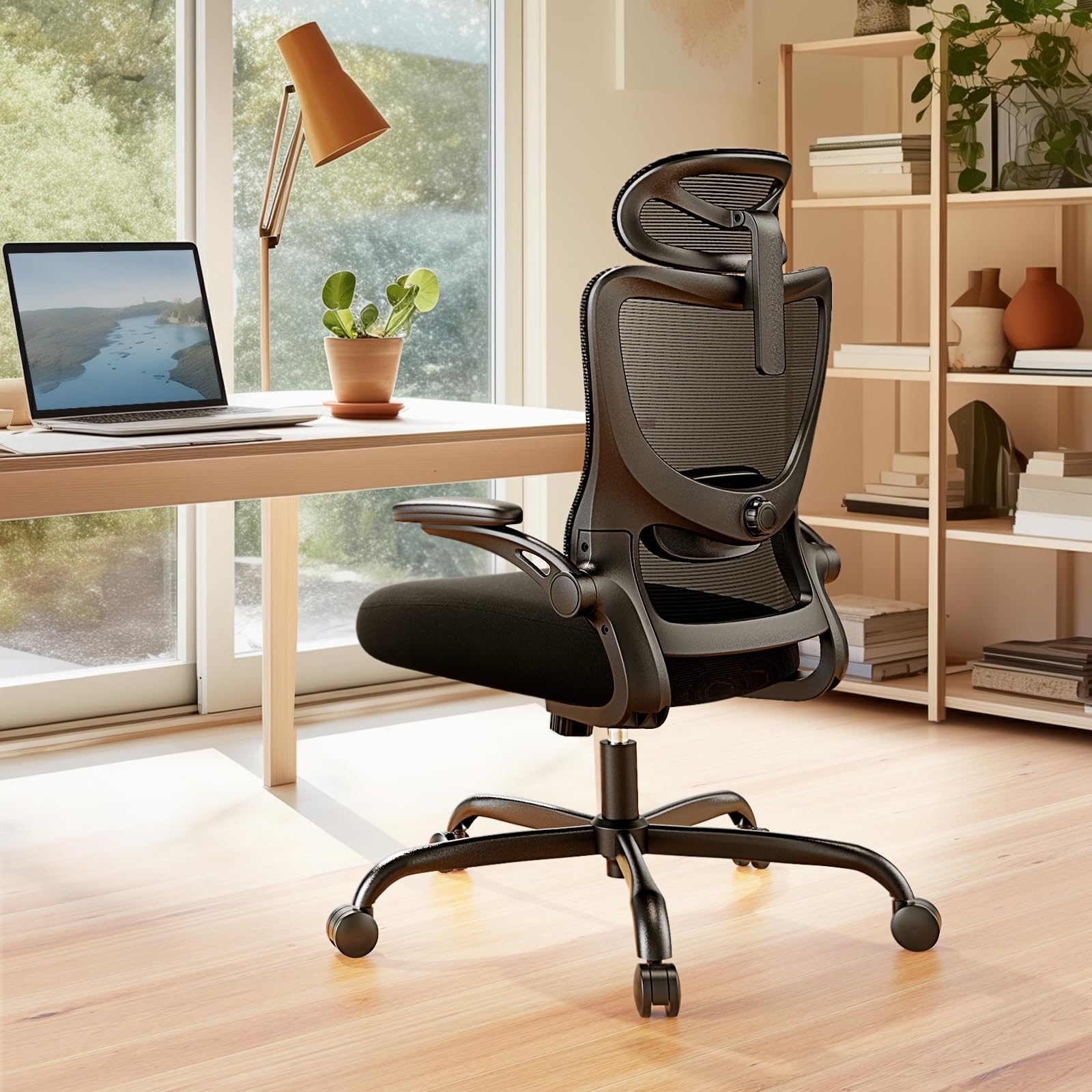 Ergonomic Office Chair: Office Desk Chair with High Back Mesh and Adjustable Lumbar Support Rolling Work Swivel Task Chairs with Wheel 3D Armrests and Headrest