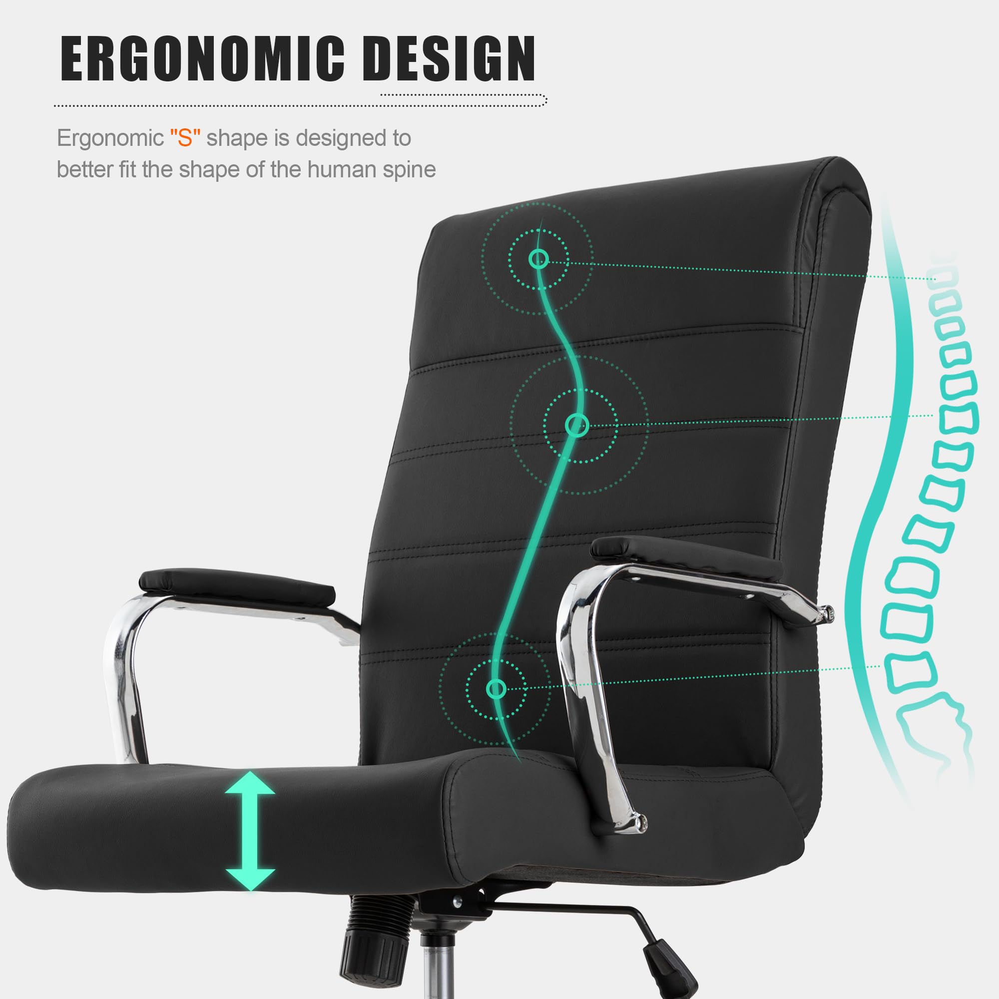 Office Desk Chair,Modern Leather Conference Room Chairs,High Back Ergonomic Home ofiice Chair,Adjustable Height Swivel Executive Computer Chair with Armrest and Padded Seat,Black