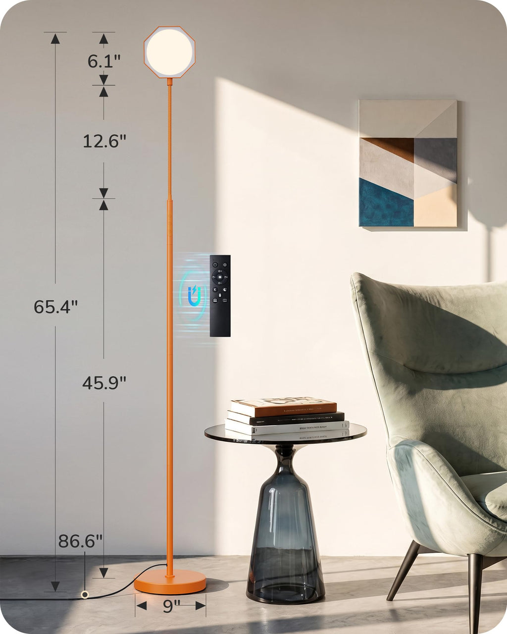 18W LED Floor Lamp for Living Room, Diamond-Surface, Orange