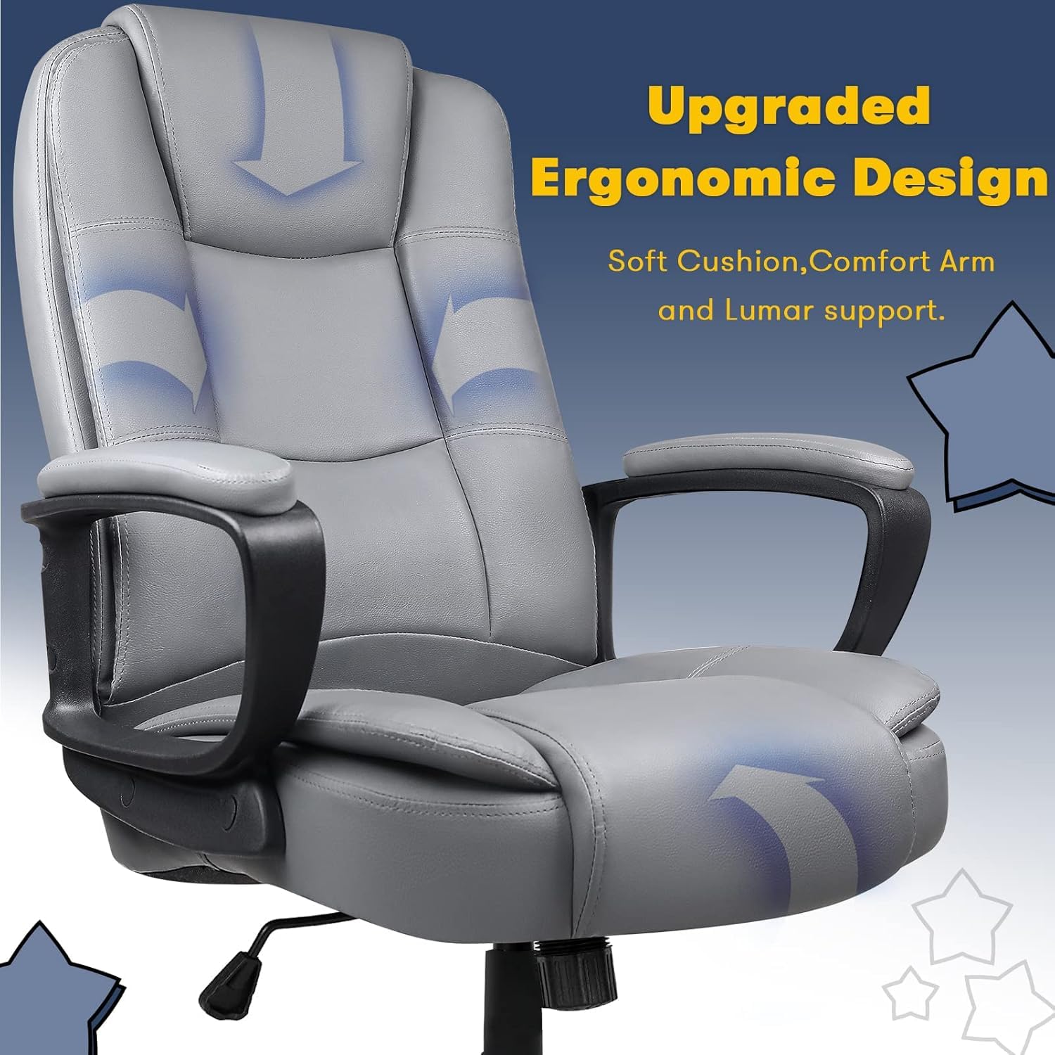 Leather Office Desk Chair,Ergonomic Office Chair with Lumbar Support,Computer Chair,Executive Leather Chair with Padded Flip-up Arm,Adjustable Armrests, Black,275LBS