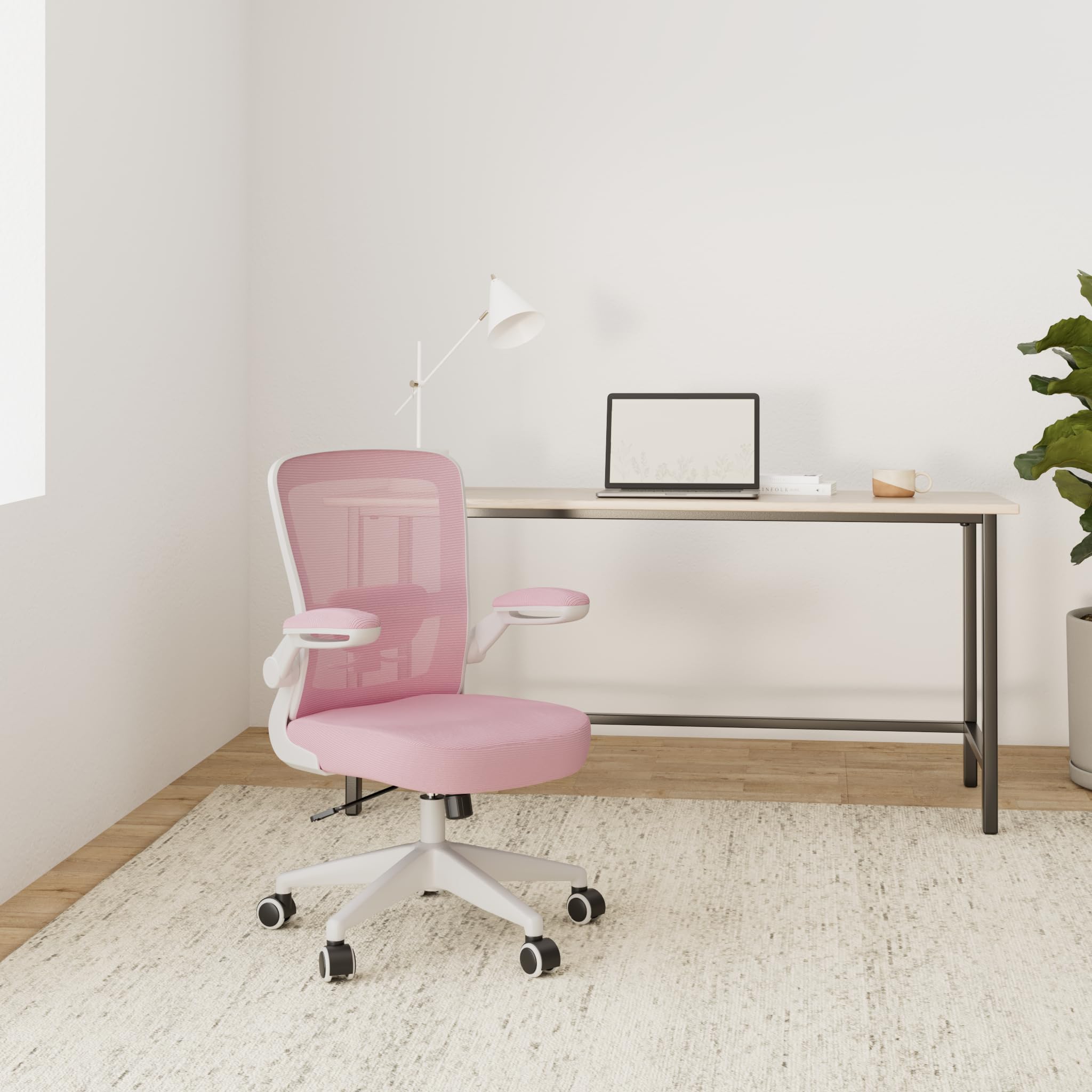 Office Chair, Ergonomic Desk Chair Breathable Mesh Chairs Adjustable High Back Lumbar Support Flip-up Armrests, Executive Rolling Swivel Comfy Computer Chairs Home Office Pink