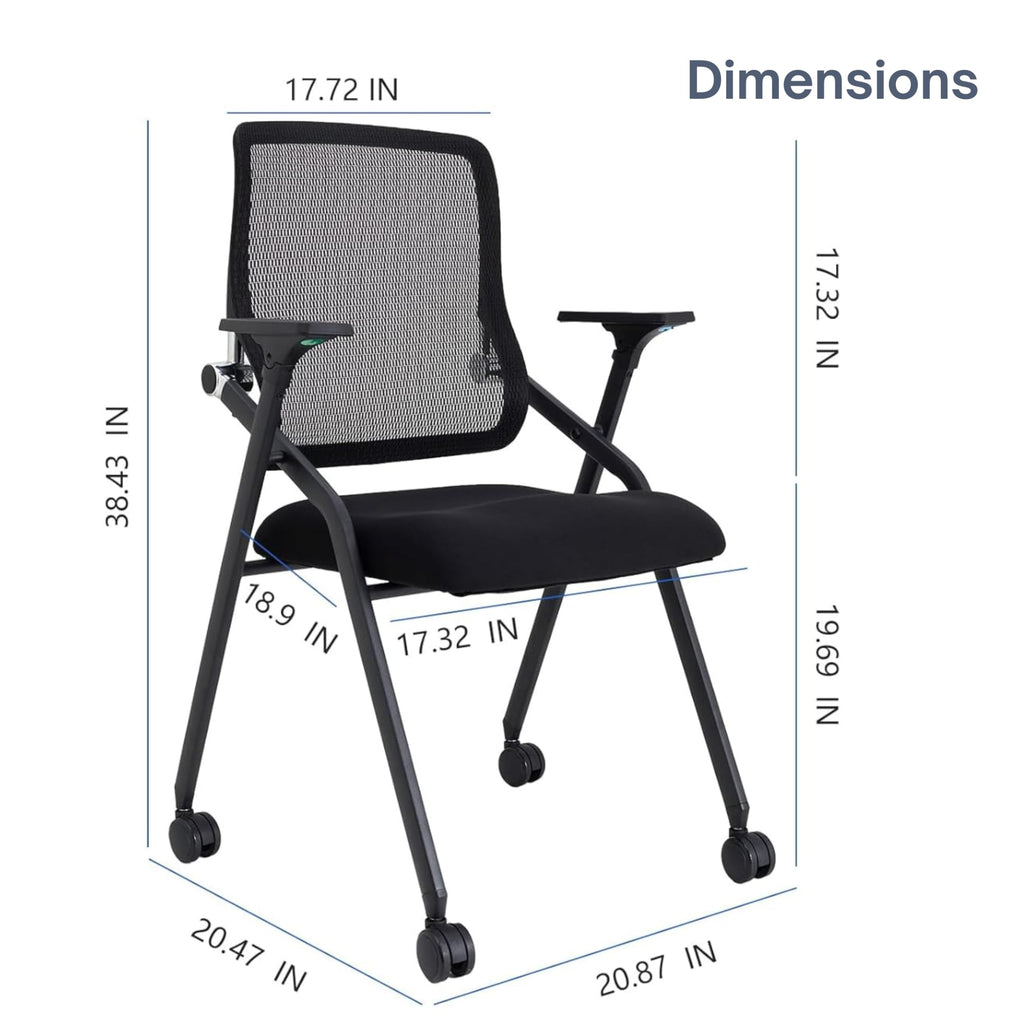 8 Pack Black, Updated Conference Room Chairs, Folding Office Desk Chair with Lumbar Support and Sliding Armrest with Casters, Stackable Office Guest Chairs & Reception Chairs