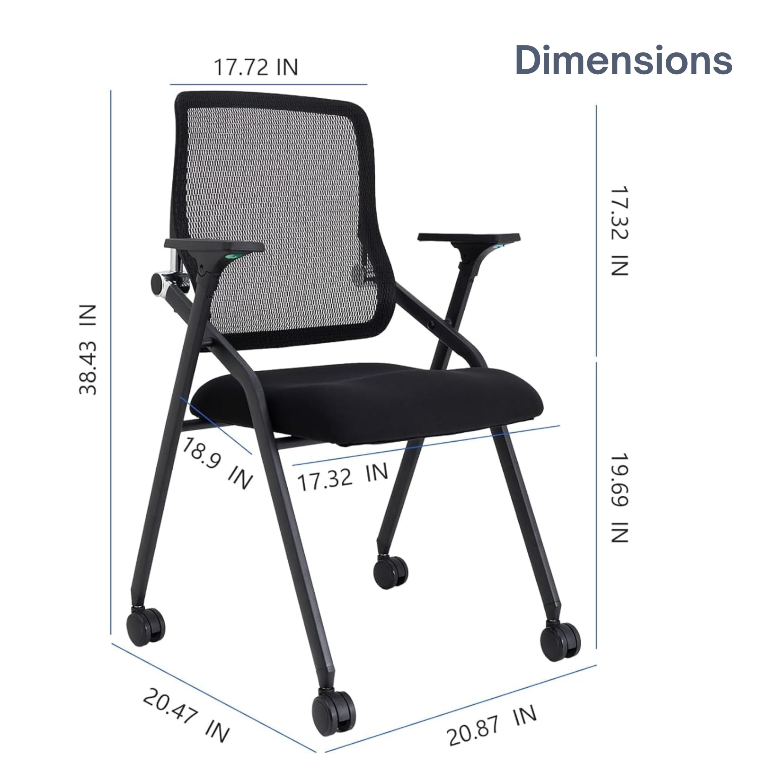 8 Pack Black, Updated Conference Room Chairs, Folding Office Desk Chair with Lumbar Support and Sliding Armrest with Casters, Stackable Office Guest Chairs & Reception Chairs