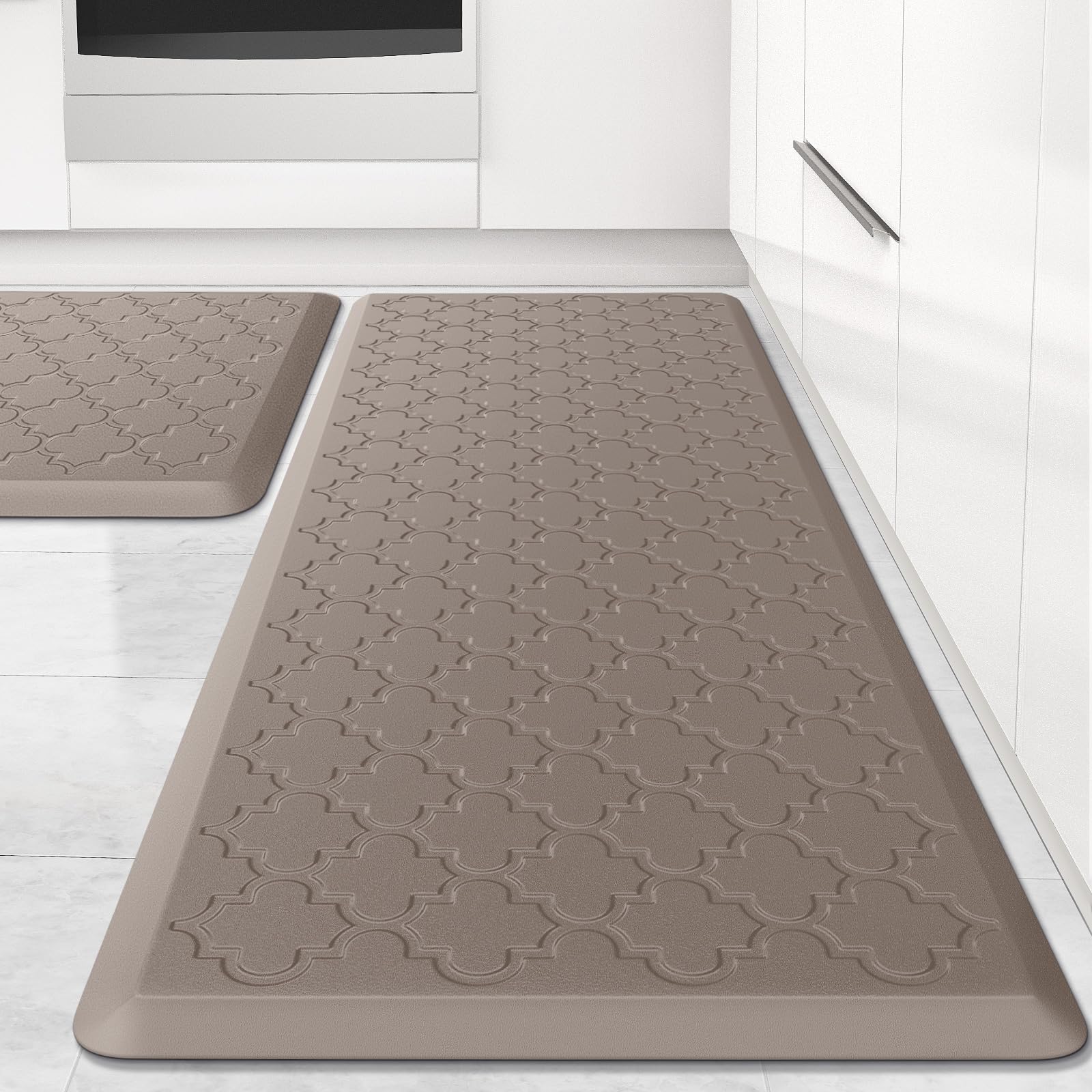 Mat [2 PCS] Cushioned Anti-Fatigue Floor Mat Water Resistant Non-Skid Kitchen Mats and Rugs Ergonomic Comfort Foam Kitchen Rugs Standing Mat for Floor Office Sink (Khaki,20"x30"+20"x47")