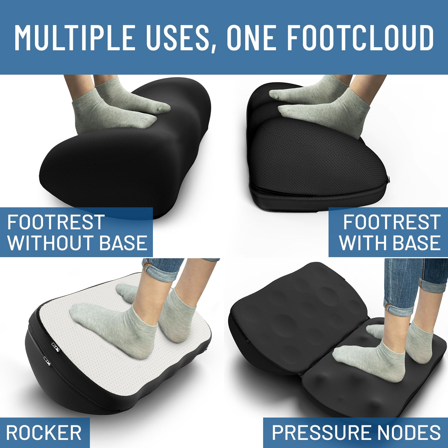 Comfort Adjustable Cloud Foot Rest for Under Desk at Work with Pressure Point Nodes - Comfortable Memory Foam Office Foot Stool & Desk Pillow, Gaming & Home Accessories