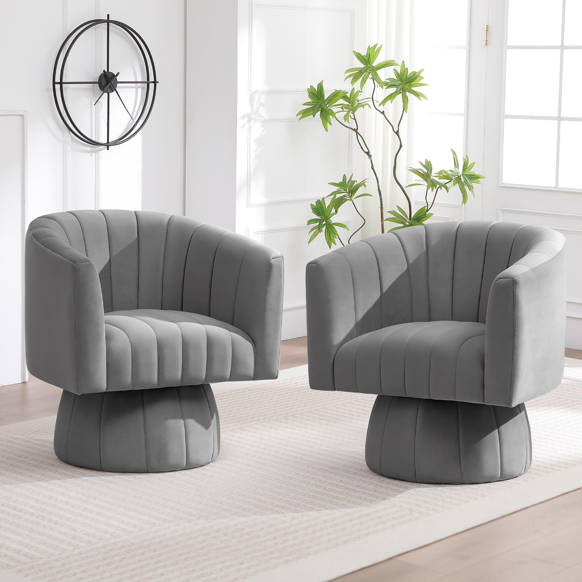 Swivel Accent Barrel Chair, Cute Comfy Small Round 360° Arm Chair. Velvet Sofa Club Reading Chair for Office Living Room Bedroom Grey