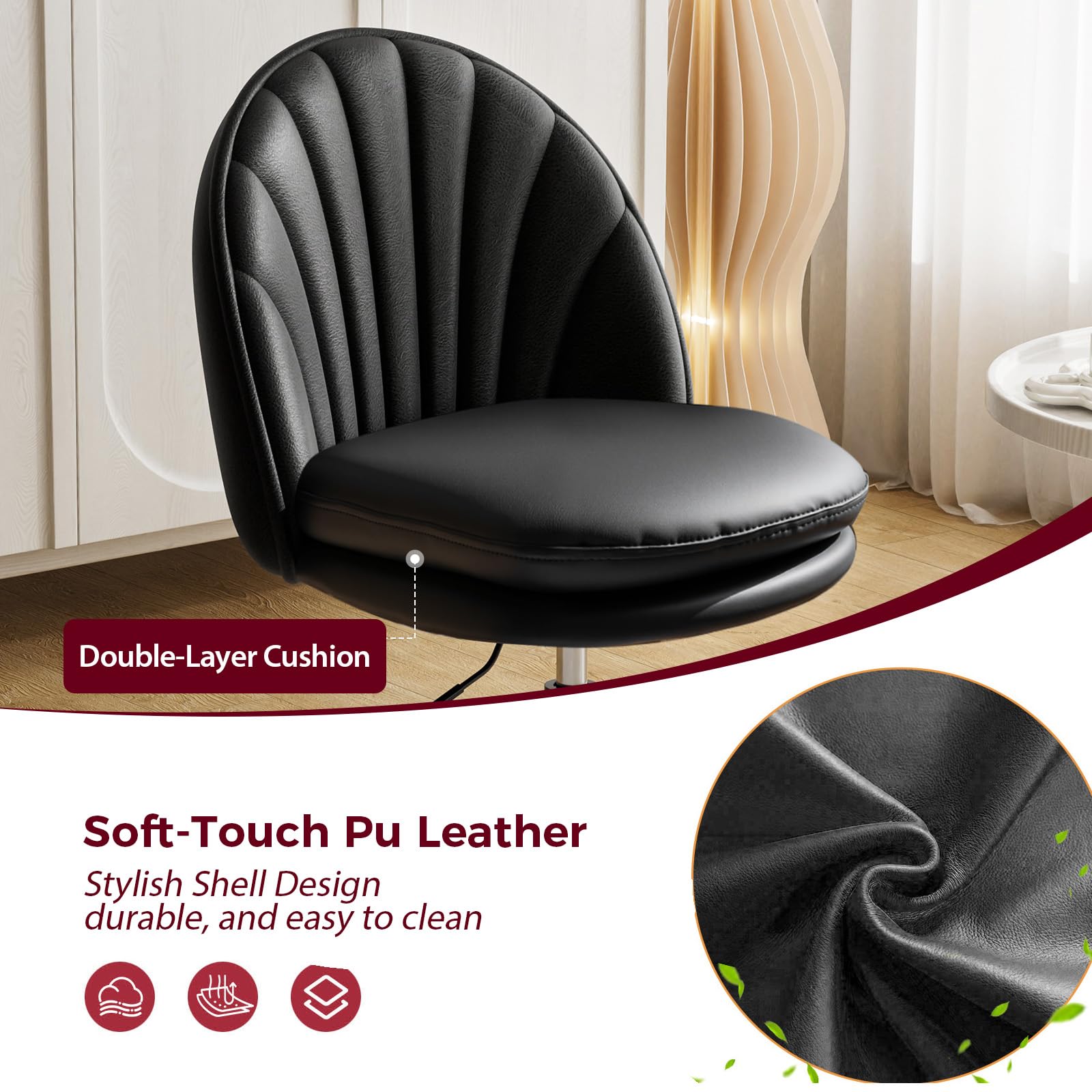 Small Ergonomic Tall Office Chair, Computer Desk Chair with Wheels Versatile Height Use: Office to Bar Stools (or Standing Desk), Vanity Chair with Back PU Leather Shell Design for Gift