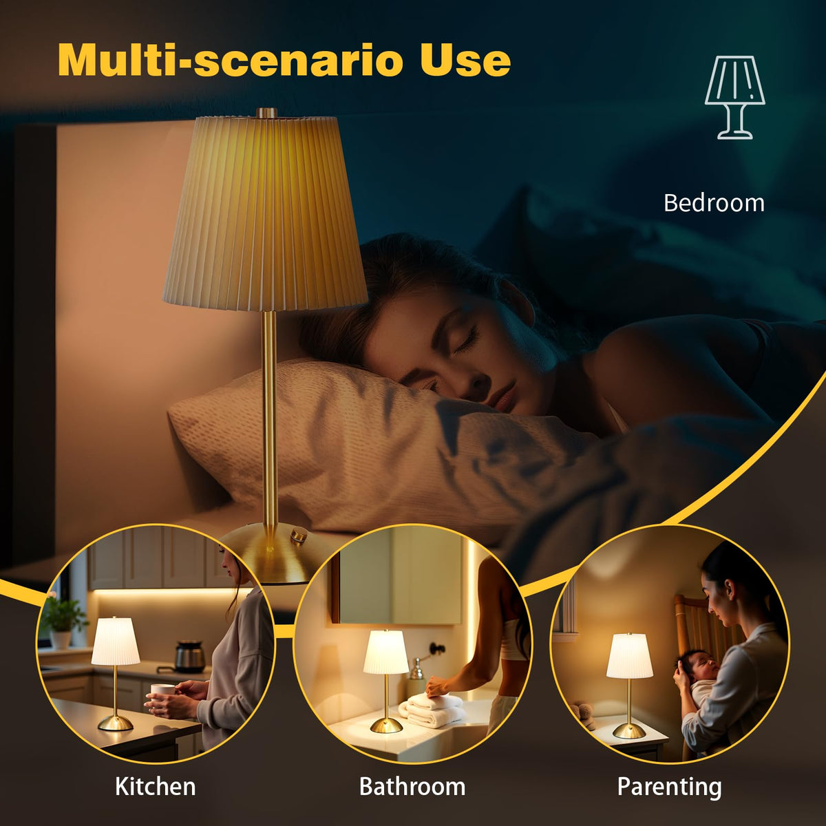 2-Pack Rechargeable Cordless Table Lamp, 3-Color Dimmable LED Touch Light