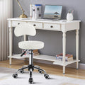 Rolling Stool with Mid Back Height Adjustable Chair PU Leather Swivel Chair with Wheels for Office Home Task Drafting (White)