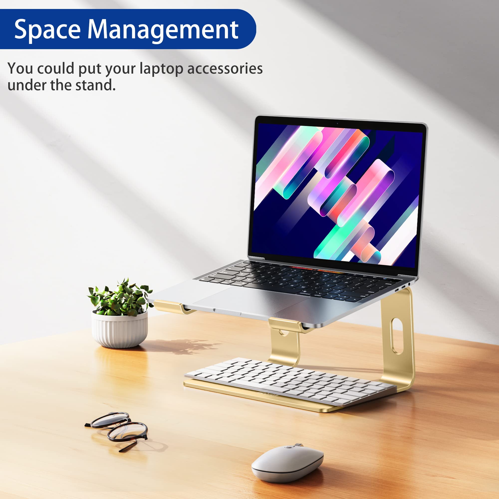 Aluminum Laptop Stand, Ergonomic Detachable Computer Stand, Notebook Riser, Laptop Mount Compatible with Air, Pro, Dell, HP, Lenovo More 10-15.6" Laptops, Gold