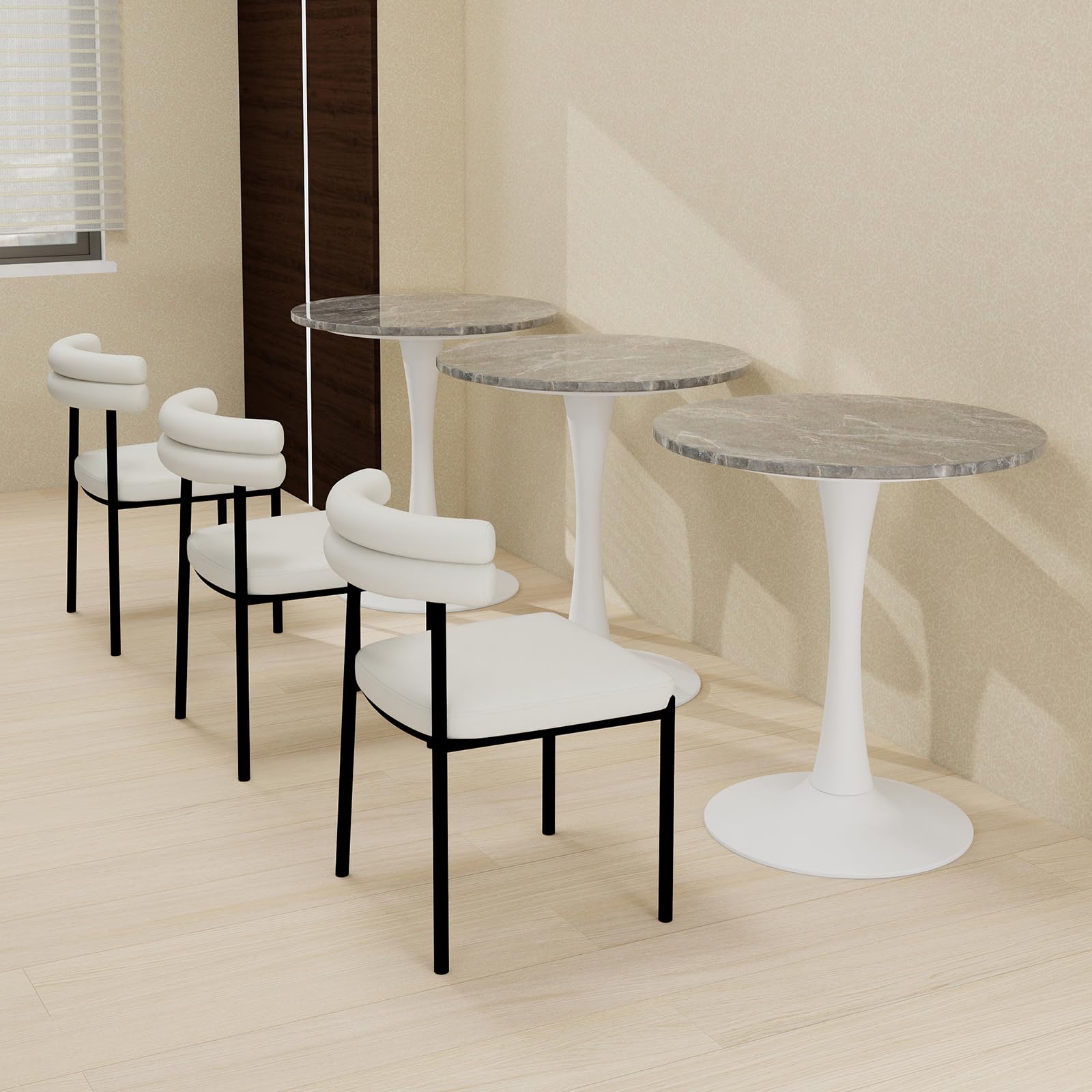 Sybrioka 27.6" Marble Round Tulip Table, Mid-Century Modern Style Dining Table with White Pedestal Base for 2-4 People, Featuring A Marble Tabletop for Kitchen, Dining Room, Cafe (Dark Grey)