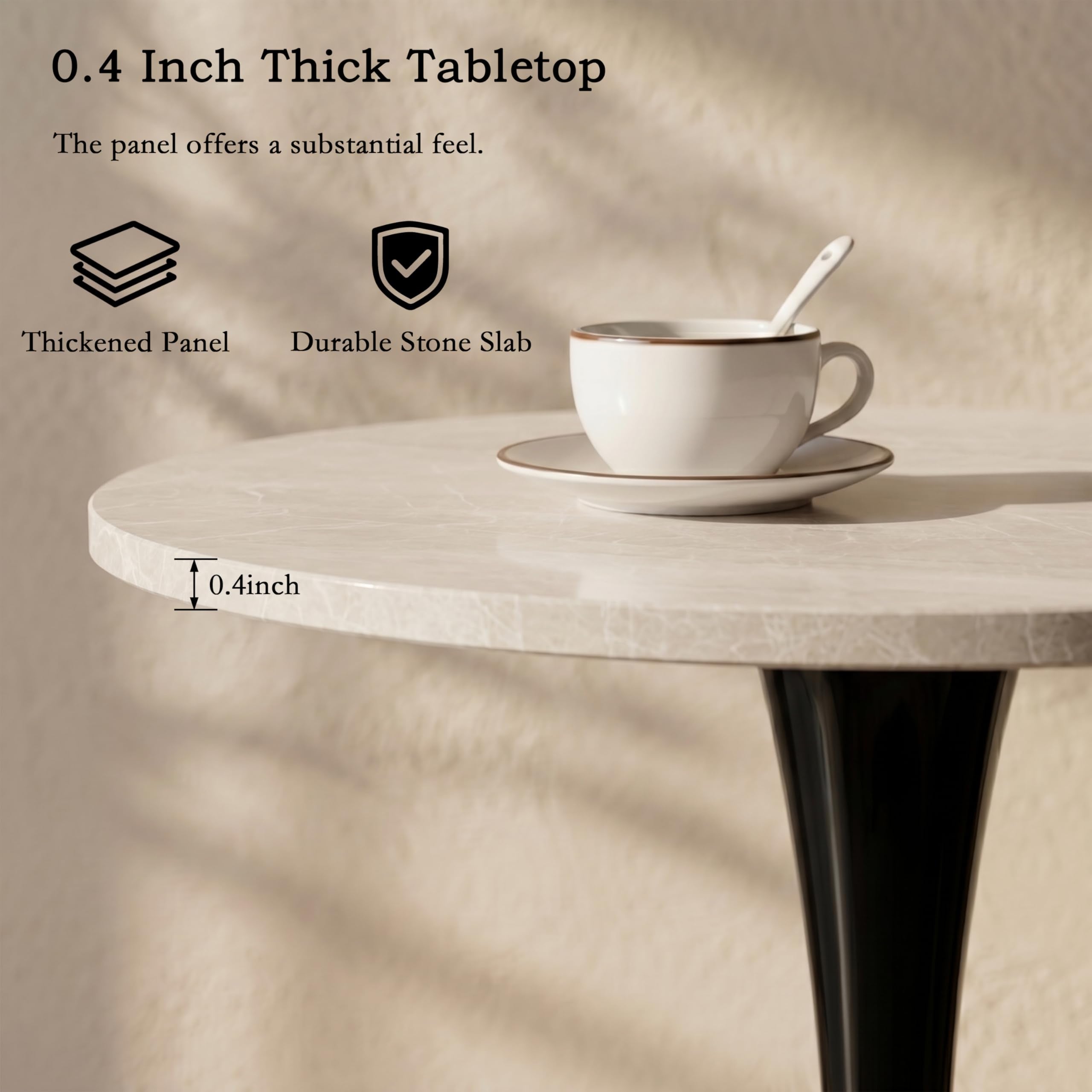 Sybrioka 27.6" Marble Round Tulip Table, Mid-Century Modern Style Dining Table with Black Pedestal Base for 2-4 People, Featuring A Marble Tabletop for Kitchen, Dining Room, Cafe (Grayish White)