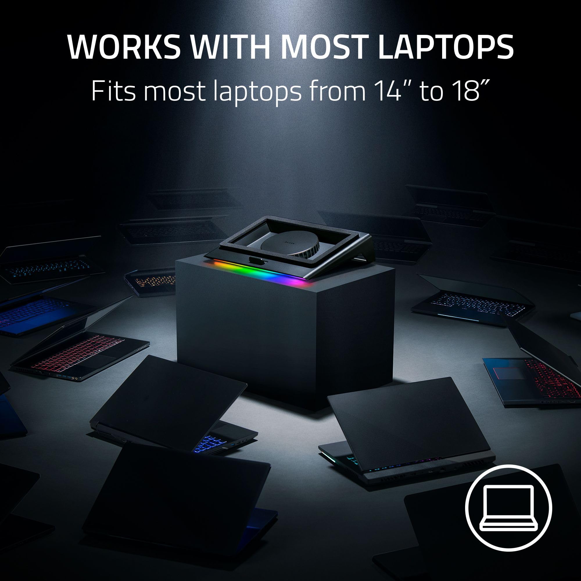 Laptop Cooling Pad: Adaptive Smart - Intelligent Fan Control - Airtight Pressure Chamber - Fits Most Laptops & Macbooks 14” to 18" - Preset & Custom Fan Curves - 3 Port USB Type A - Chroma RGB