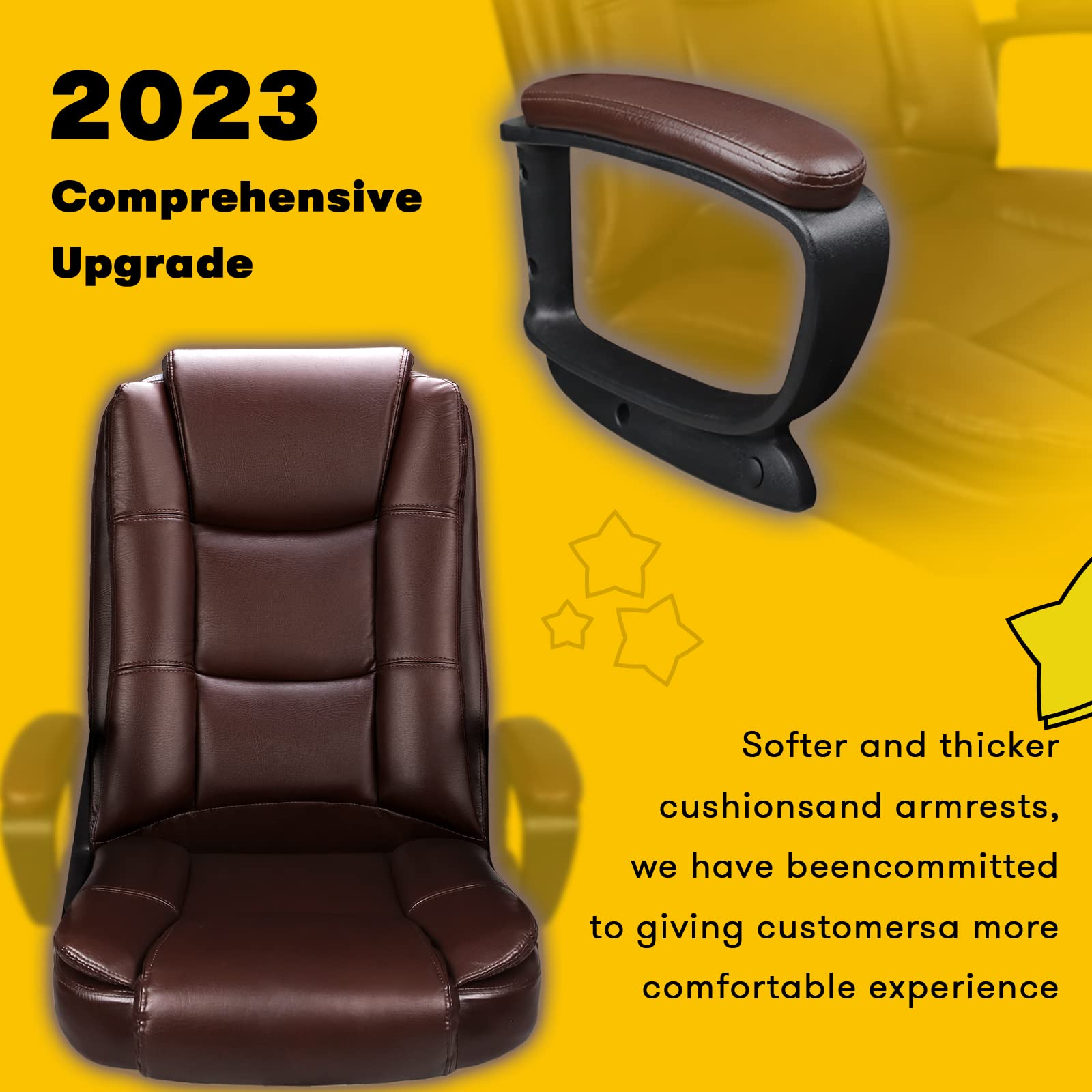Leather Office Desk Chair,Ergonomic Office Chair with Lumbar Support,Computer Chair,Executive Leather Chair with Padded Flip-up Arm,Adjustable Armrests, Black,275LBS