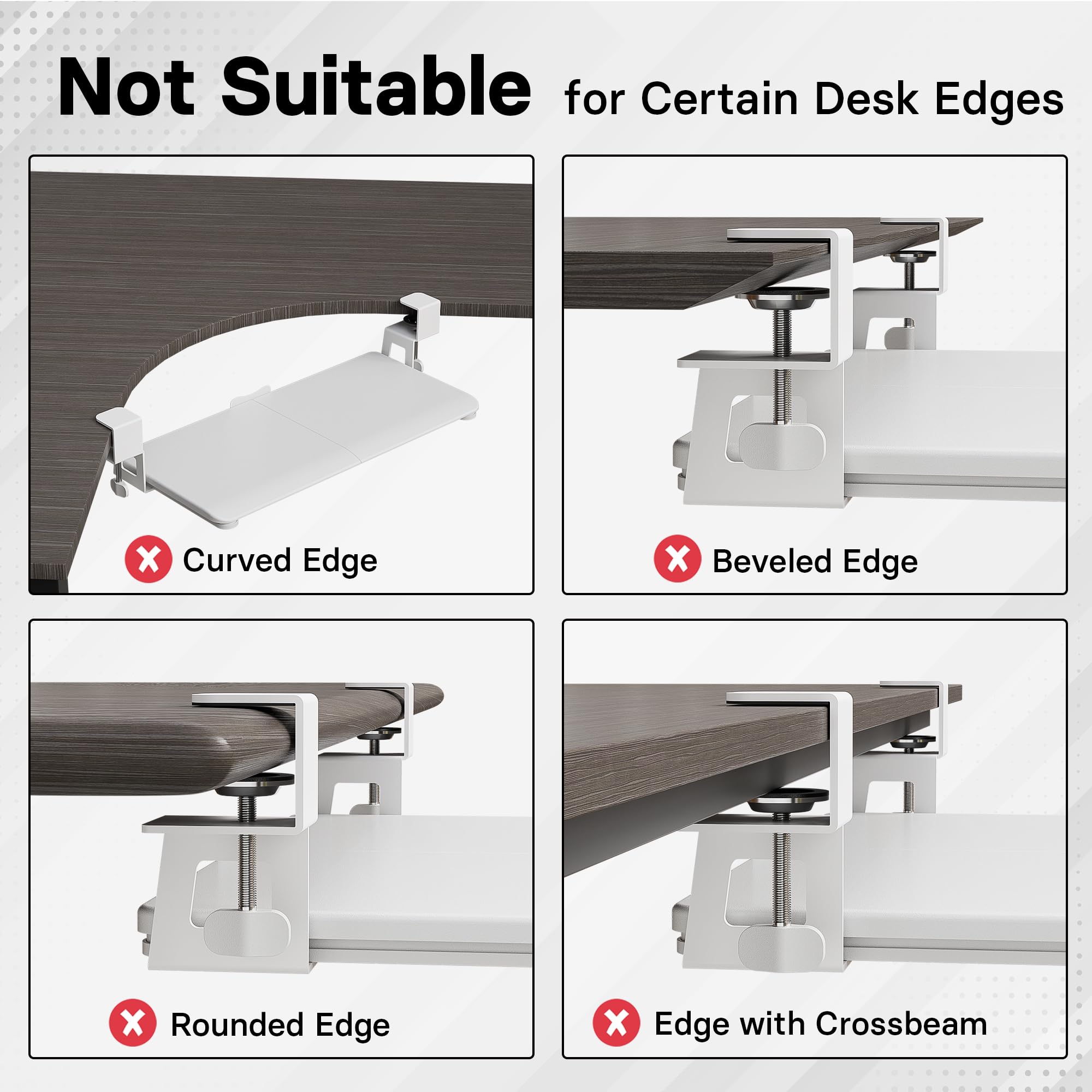 Under Desk Keyboard Tray, Pull-Out Keyboard & Mouse Platform with C-Clamp, 20 x 11.8 in Space-Saving Ergonomic Slide-Out Drawer, White