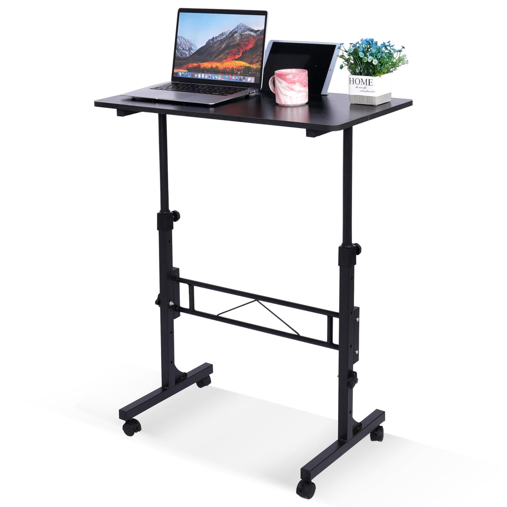 Standing Desk Adjustable Height, Mobile Stand Up Desks with Wheels Small Computer Desk Rolling Desk, Portable Laptop Desk Black Standing Table Sit Stand Home Office Desks 16"x31.5" Height 27"-43.5"