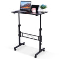 Standing Desk Adjustable Height, Mobile Stand Up Desks with Wheels Small Computer Desk Rolling Desk, Portable Laptop Desk Black Standing Table Sit Stand Home Office Desks 16"x31.5" Height 27"-43.5"