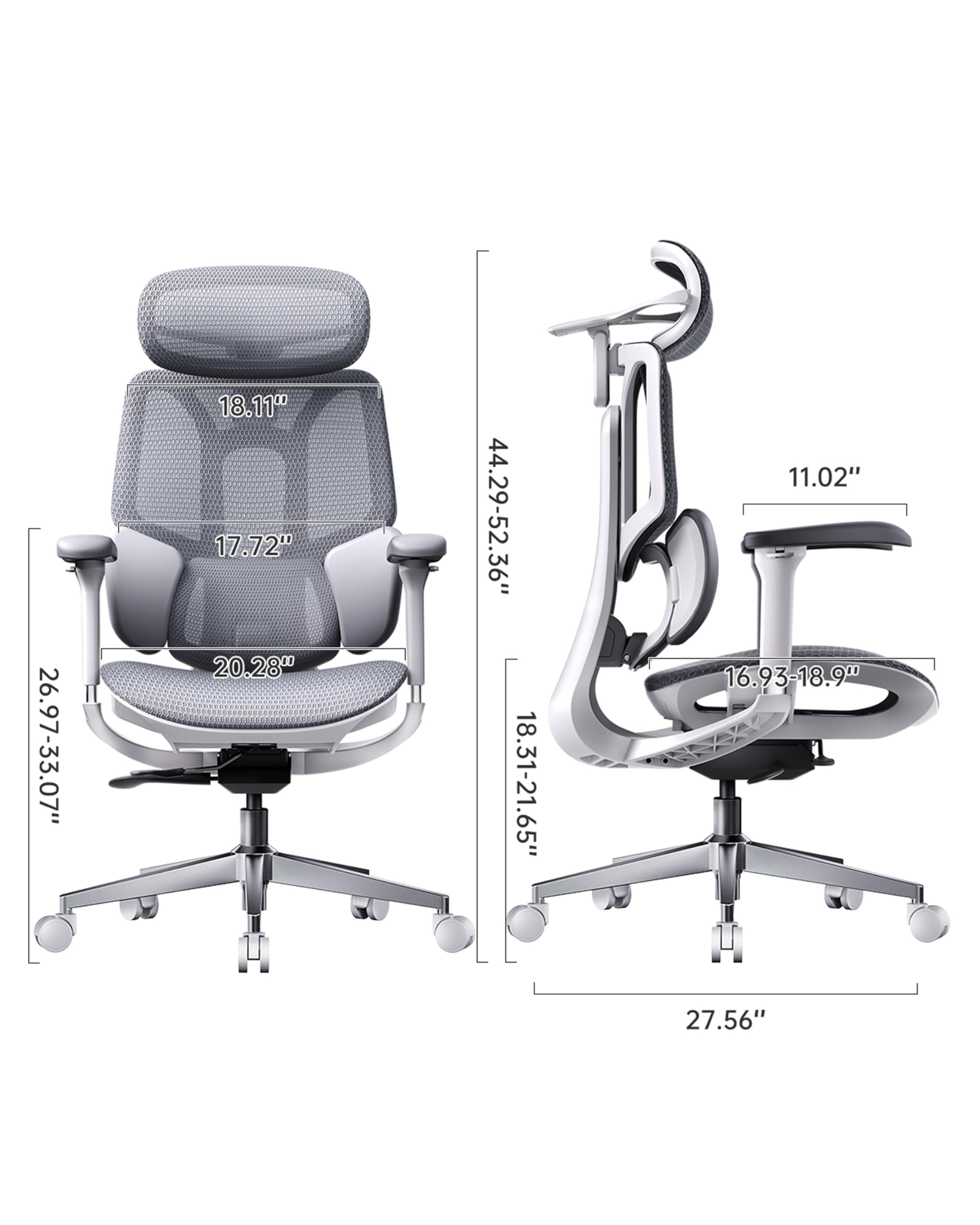 E3 Air 2026 Ergonomic Office Chair, 3-Zone Lumbar Support, Comfy Home Office Chair with Auto Recline, 4D Headrest & Armrests, 140° Tilt for Work & Relax, Grey