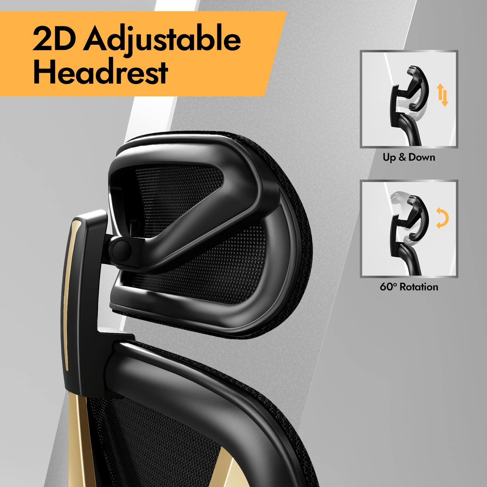 Ergonomic Mesh Office Chair - 3D Adjustable Lumbar Support & 3D Armrests, V-Shaped Back, Adjustable Desk Chair for Office & Home, Black and Gold