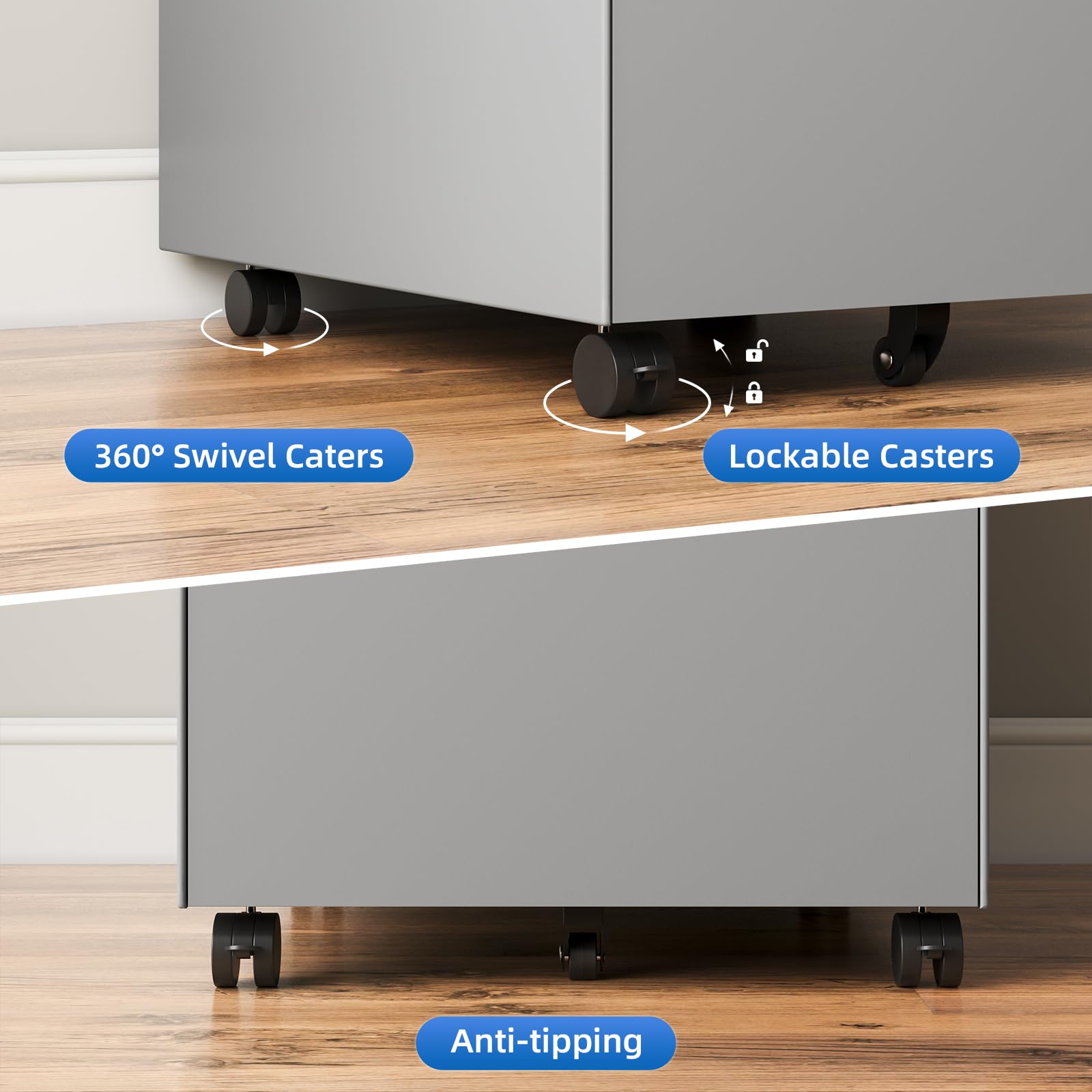 3 Drawer Metal Rolling File Cabinet Under Desk Filing Cabinet Grey