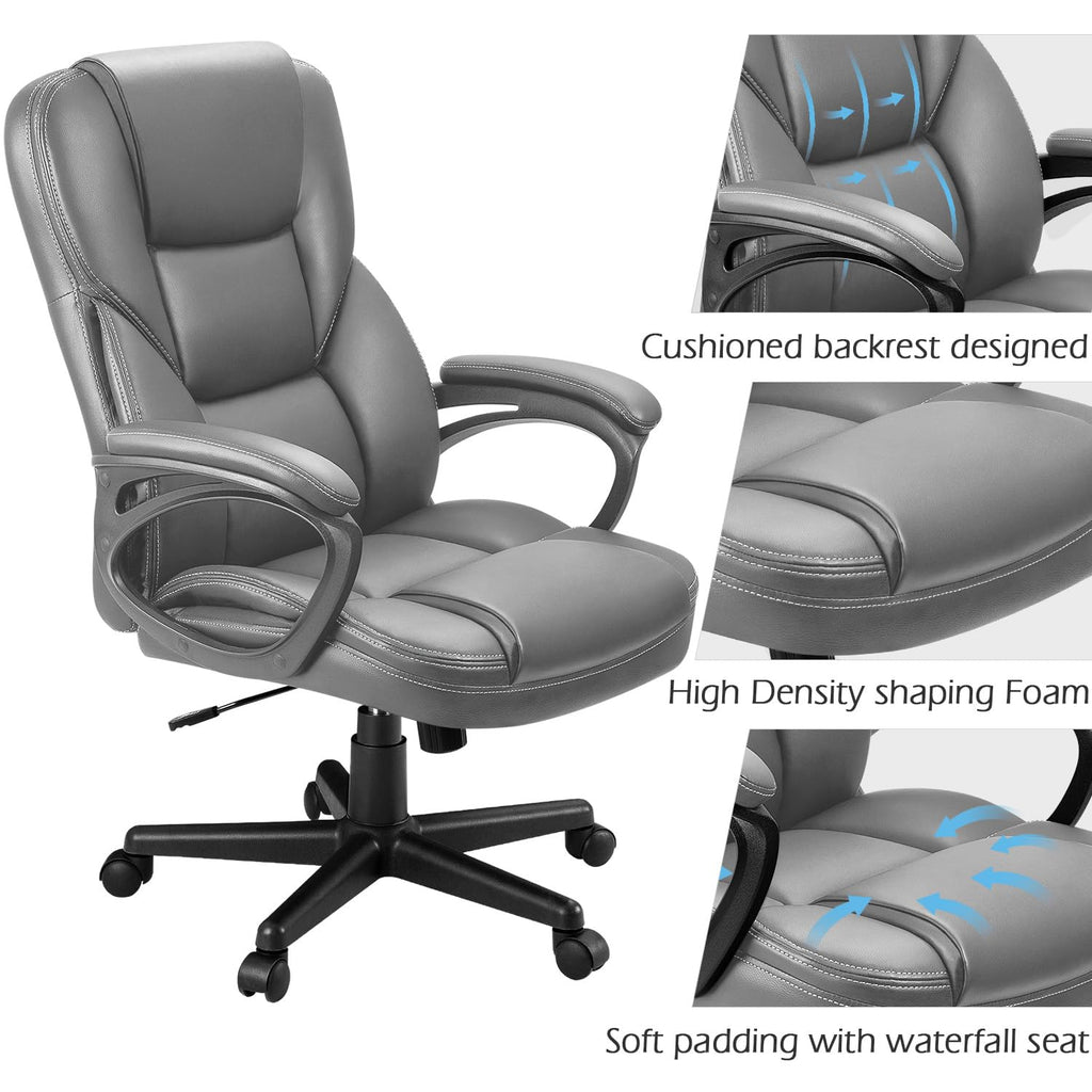 Office Executive Chair High Back Adjustable Managerial Home Desk Chair, Swivel Computer PU Leather Chair with Lumbar Support (1, Gray)
