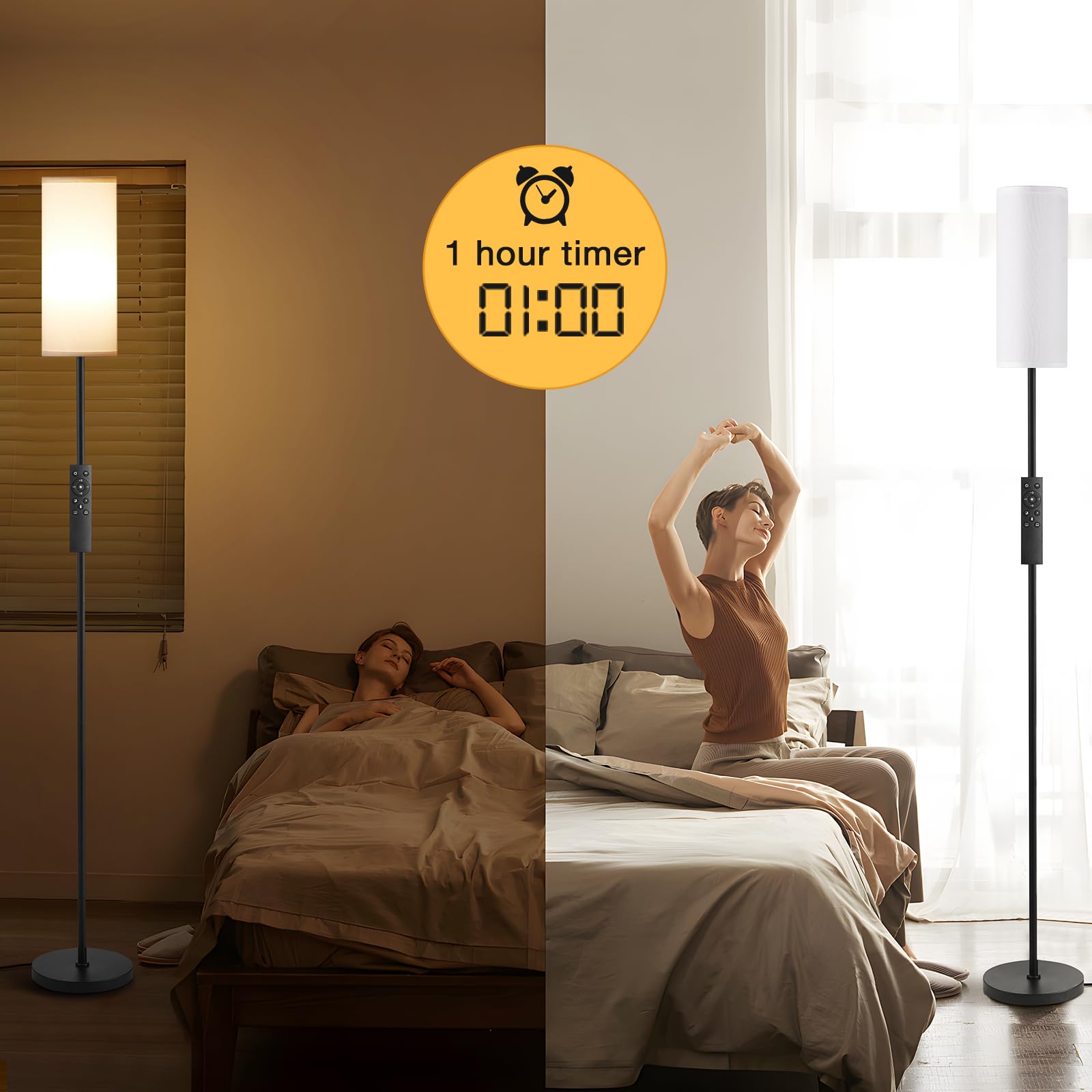 Floor Lamps for Living Room, 64" Modern Floor Lamp with Remote Control and Stepless Dimmable Colors Temperature & Brightness, Standing Lamps for Living Room Bedroom Office, 9W Bulb Included