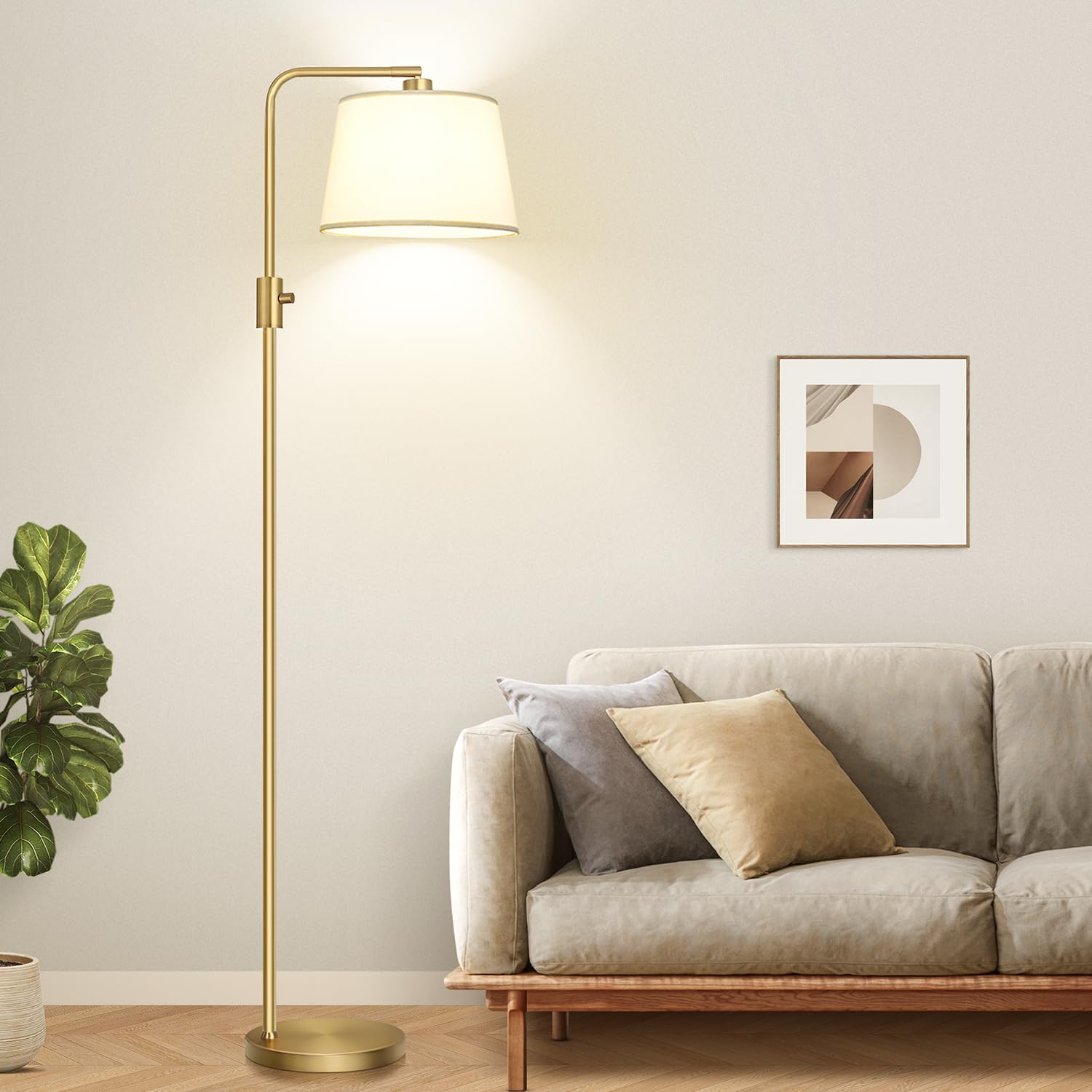 Floor Lamp, 1000 Lumens LED Edison Bulb Included, Arc Floor Lamps for Living Room Modern Standing Lamp with Shade, Tall Lamps for Living Room Bedroom Office Dining Room - Gold