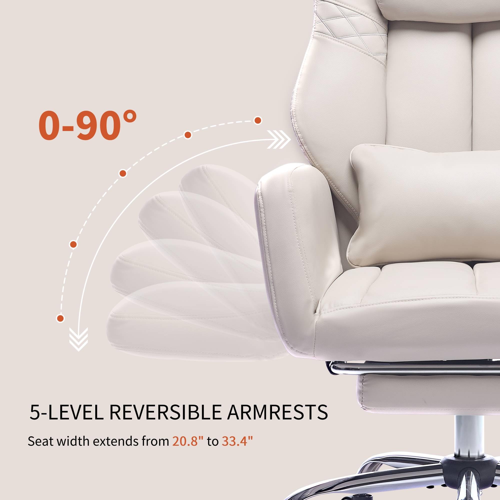 Criss Cross High Back Office Chair with Foot Rest, Ergonomic Cross Legged Desk Chair with Flip-up Armrest, Cozy Reclining 155°Swivel Chair for Home Office, Computer and Entertainment (Beige)