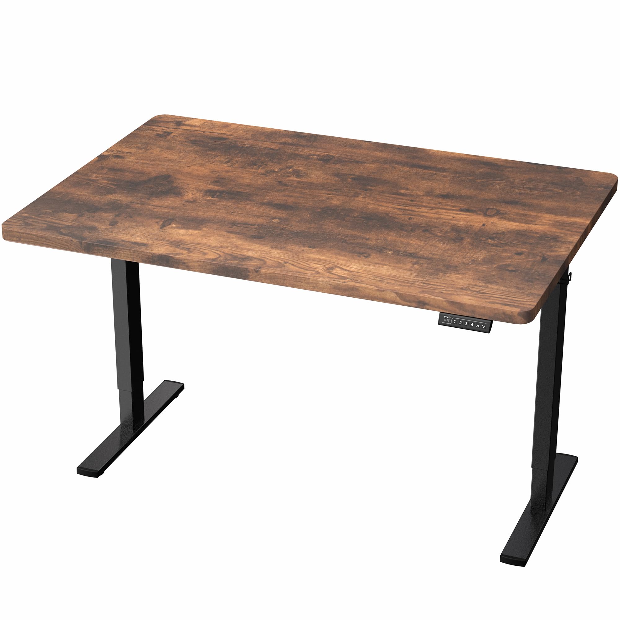 Electric 48 x 30 in Rustic Standing Desk, Memory Height Adjustment, 1B Series, Holds 220 lbs, One-Piece Vintage Brown Top, Black Frame