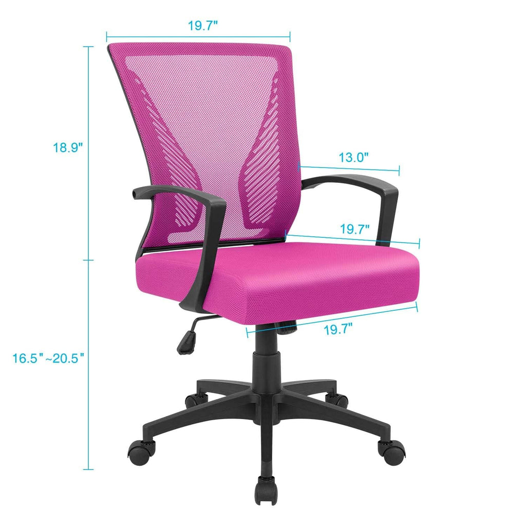 (2, Pink) Office Chair Ergonomic Computer Desk Mesh Chair Mid Back Swivel Lumbar Support with Armrest