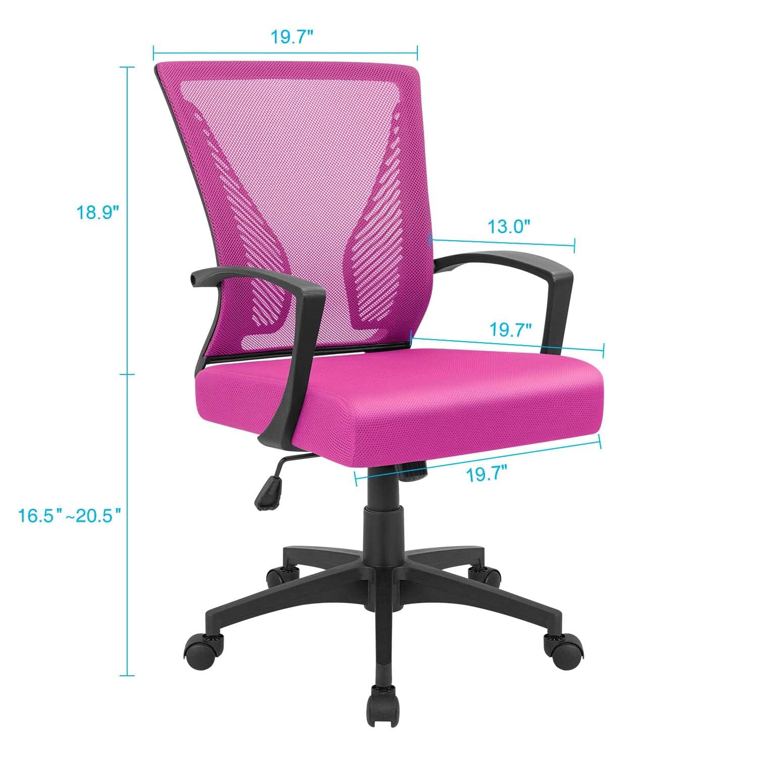 (2, Pink) Office Chair Ergonomic Computer Desk Mesh Chair Mid Back Swivel Lumbar Support with Armrest
